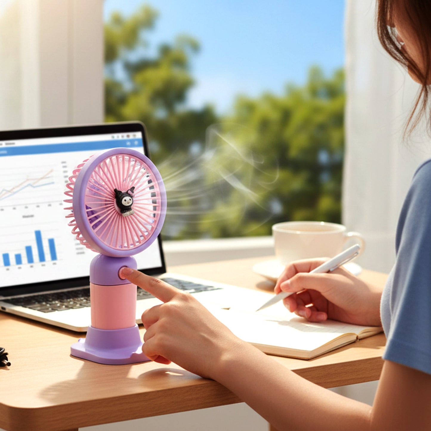 Cute USB Rechargeable Mini Desktop Fan with Stand for Office & Home - Happy Price - Image 3
