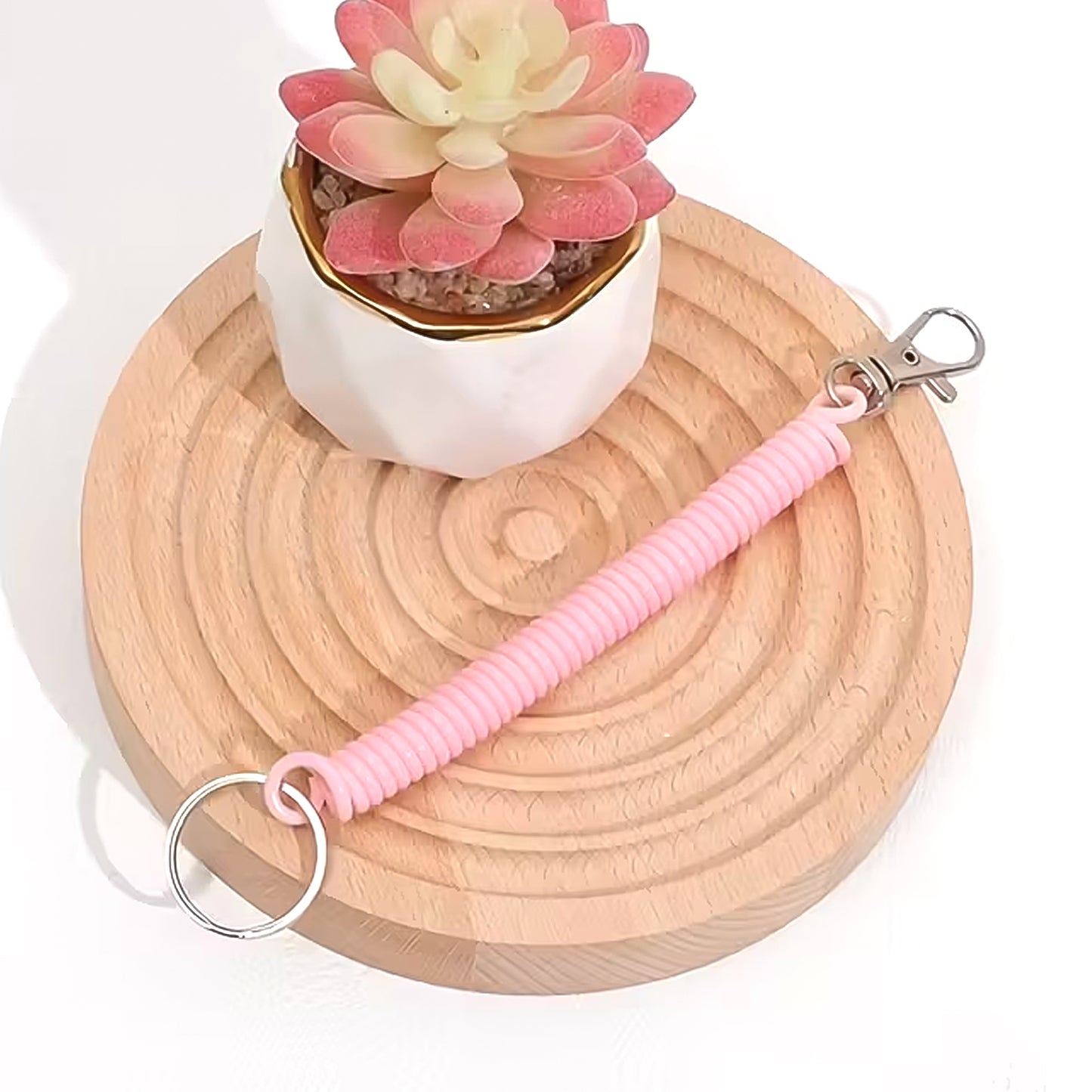 Elastic Coil Keychain Bracelet with Metal Ring & Clip - 1 Pc - Happy Price - Image 3