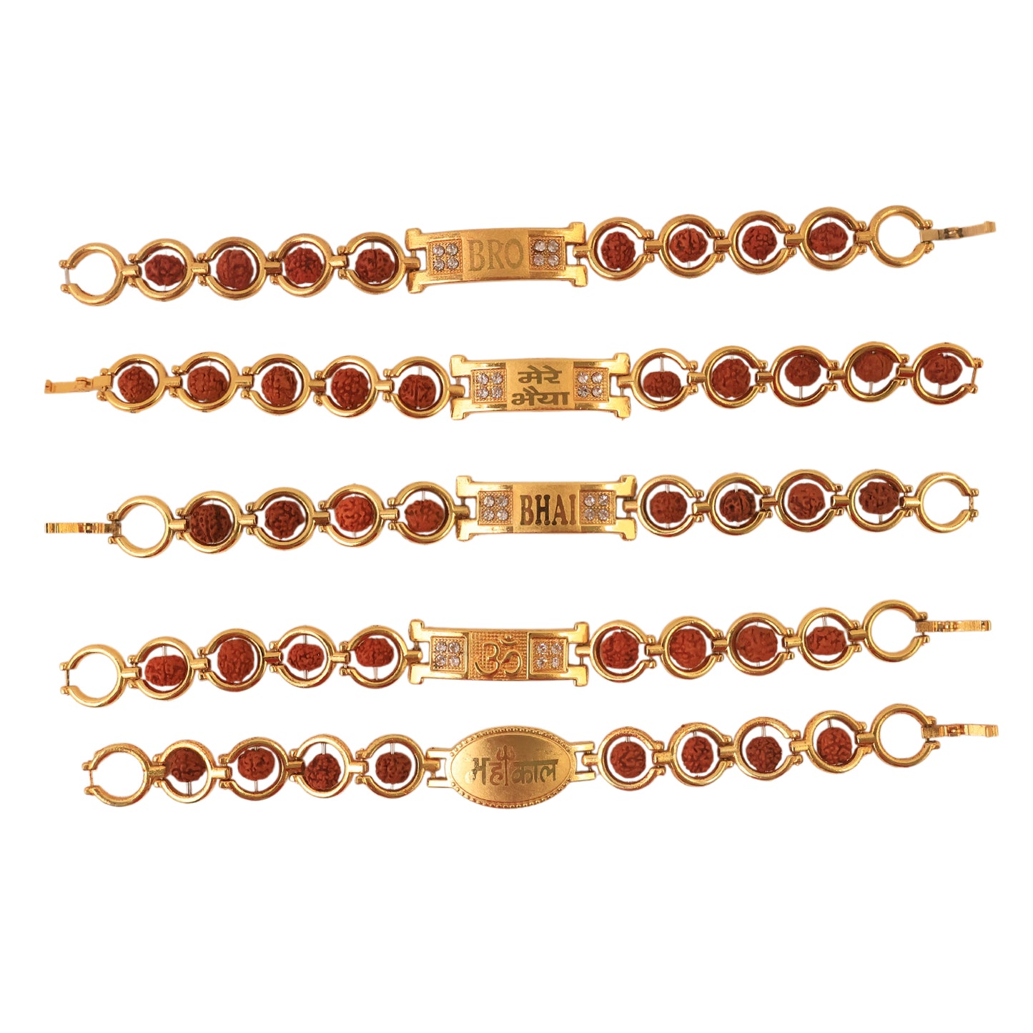 Gold Plated Designer Circular Bead Bracelet Rakhi For Brother (Mix Design  1 Pc) - Happy Price - Image 2
