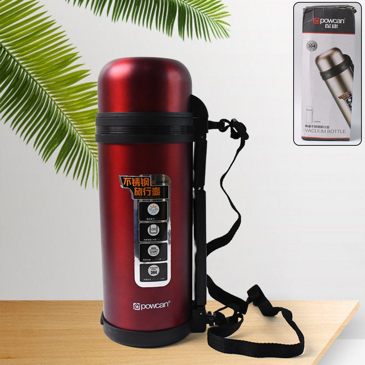 1500ml Stainless Steel Insulated Water Bottle with Straw, Handle & Strap - Happy Price - Image 2