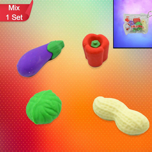 Mini Cute Vegetables And Fruits Erasers Or Pencil Rubbers For Kids 1 Set Fancy  Stylish Colorful Erasers For Children Eraser Set For Return Gift Birthday Party School Prize3d Erasers  (4 Pc Set)
