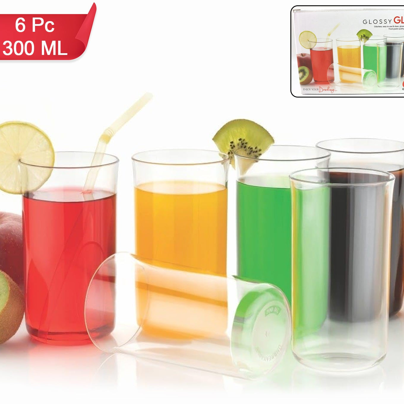 Glossy Plastic Tumbler Set - 6 Pcs, 300 Ml Each - Happy Price - Image 1