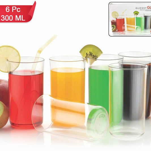 Glossy Plastic Tumbler Set - 6 Pcs, 300 Ml Each - Happy Price - Image 1