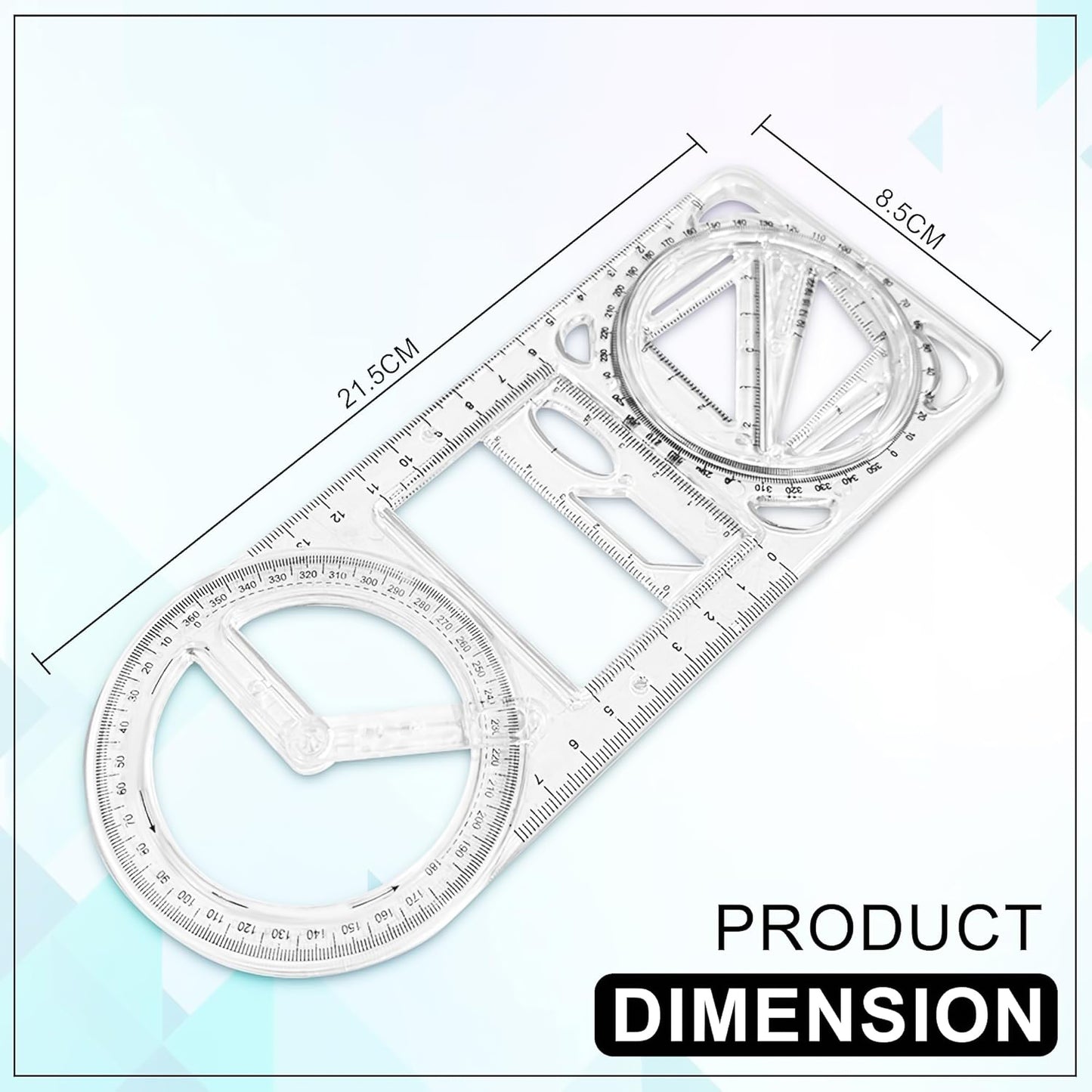 1 Pc Multi-Purpose Geometry Drawing Tool with Ruler, Protractor & Stencils - Happy Price - Image 6