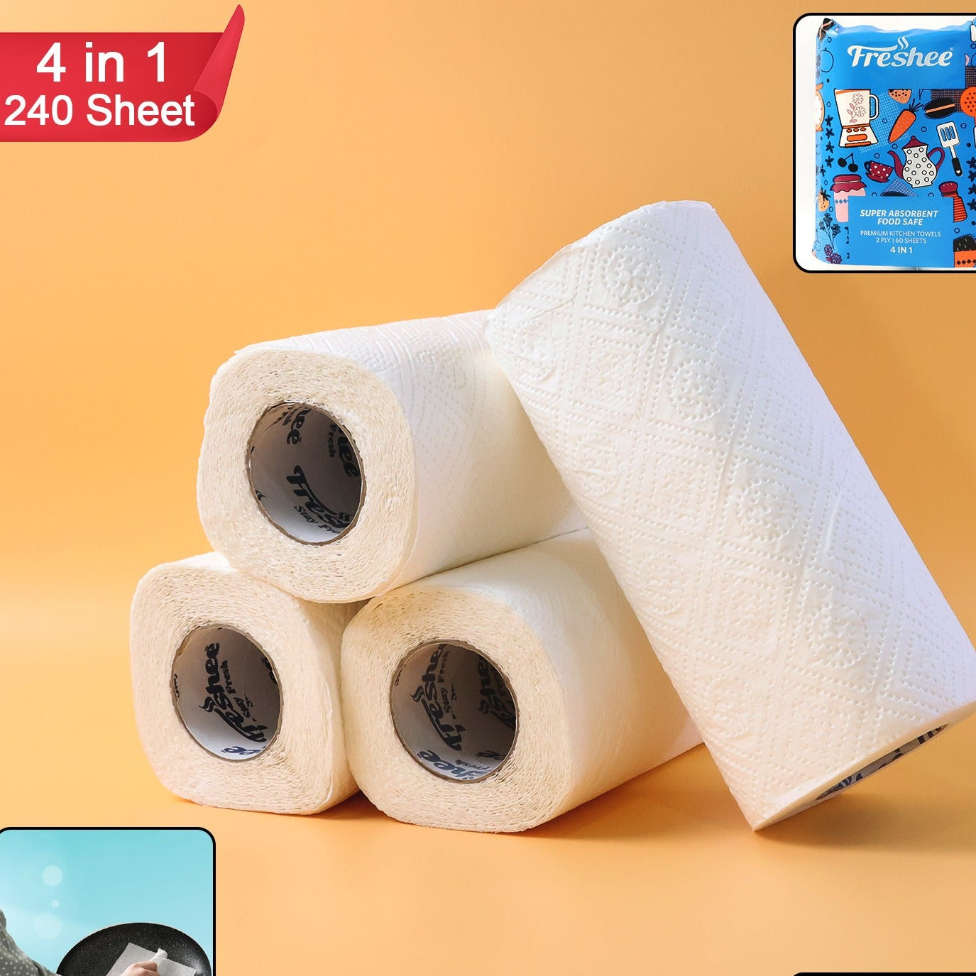 Absorbent Kitchen Paper Towels - 4 Rolls, 240 Sheets Total - Happy Price - Image 1
