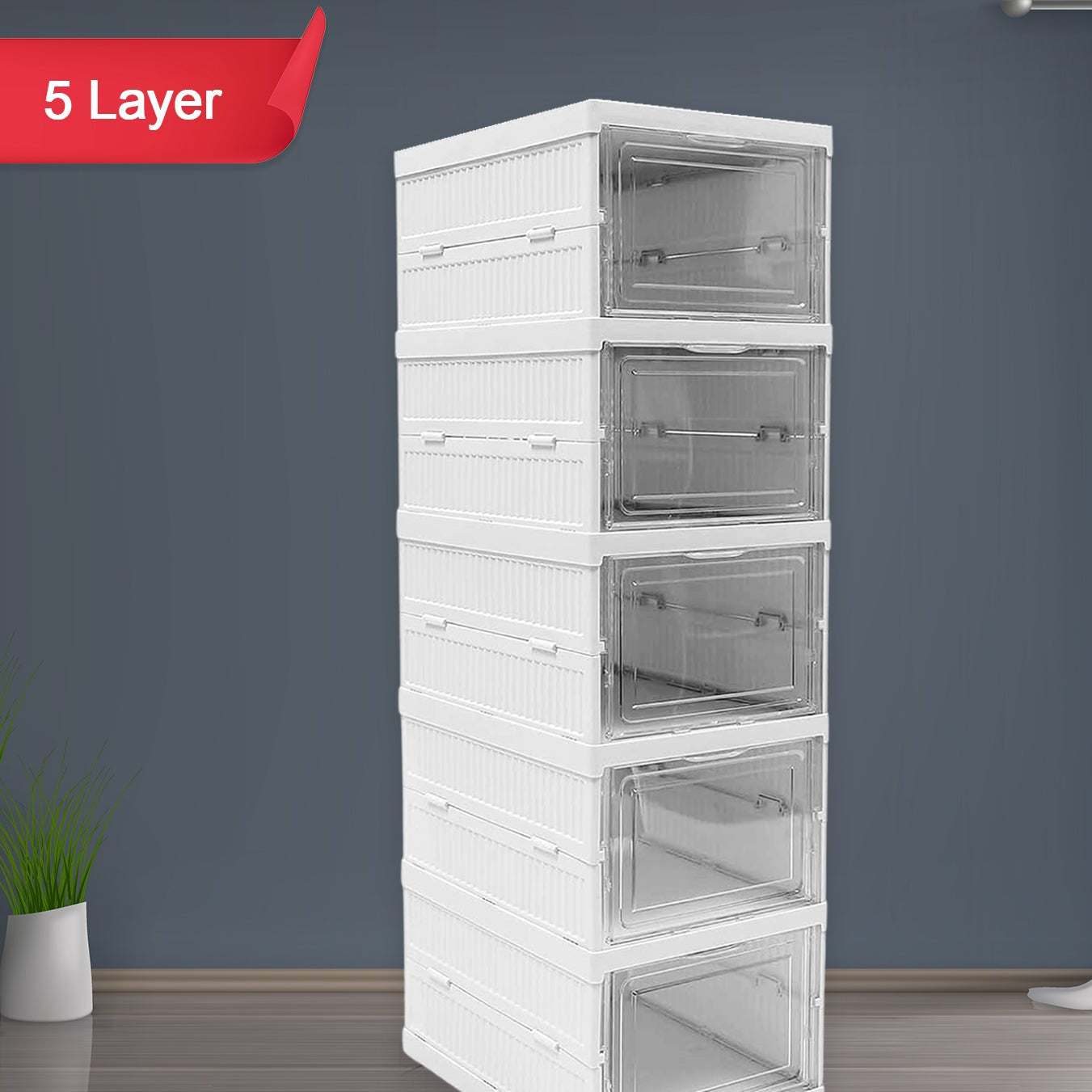Stackable Multifunctional Storage For Clothes Foldable Drawer Shelf Basket Utility Cart Rack Storage Organizer Cart For Kitchen Pantry Closet Bedroom Bathroom Laundry (5 Layer 1 Pc) - Happy Price - Image 1