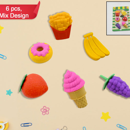 3d Food Fancy  Stylish Colorful Erasers Mini Eraser Creative Cute Novelty Eraser For Children Different Designs Eraser Set For Return Gift Birthday Party School Prize (1 Set  Mix Design  Color) - Happy Price - Image 1