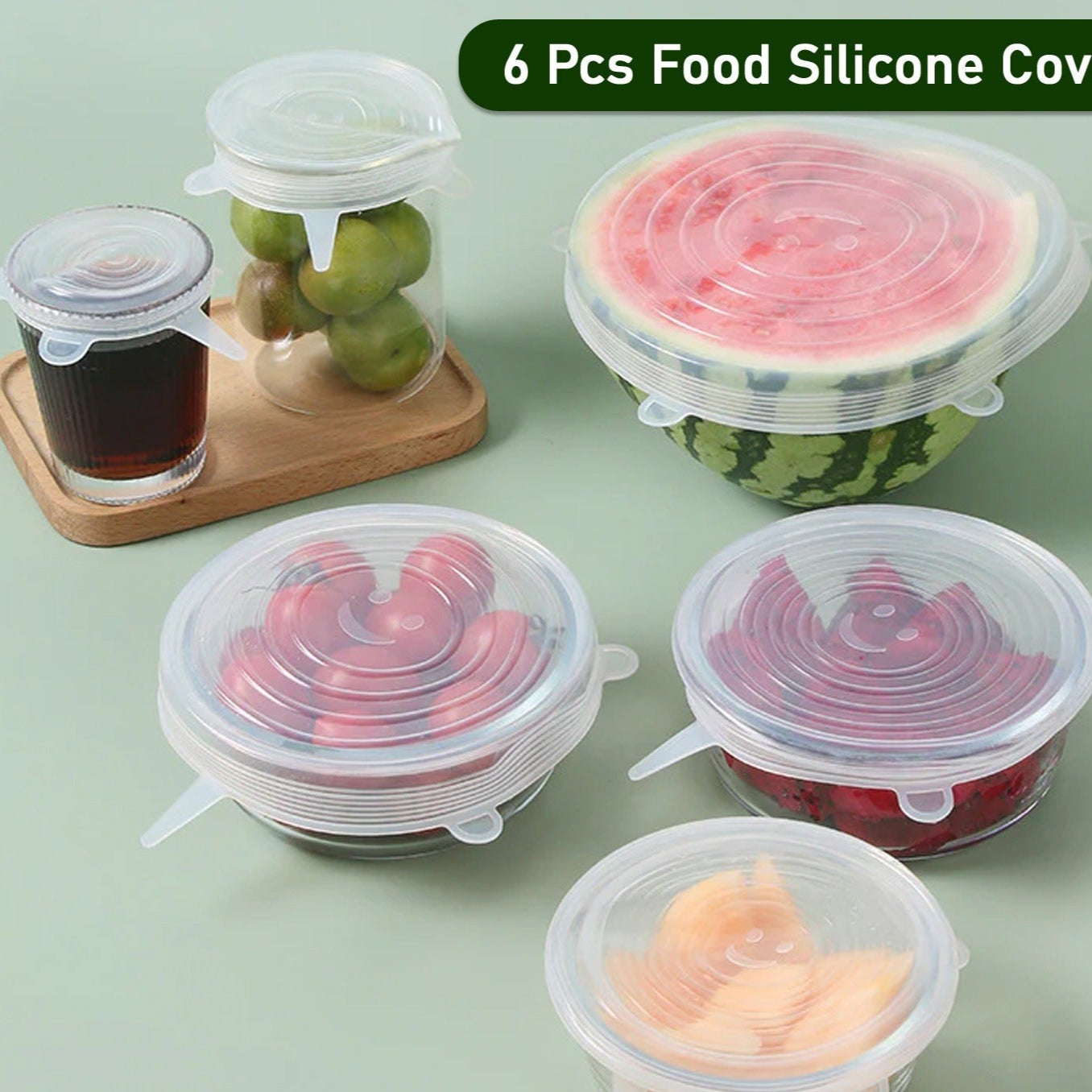 Silicone Stretch Lids Food Cover For Freezer Microwave Oven Dishwasher Safe Fresh-keeping Flexible Covers For Utensils Dishes Plates Jars Cans Mugs Bowl Covers Food Safety Seal Lids (6 Pcs Set 95 Gm ) - Happy Price - Image 1
