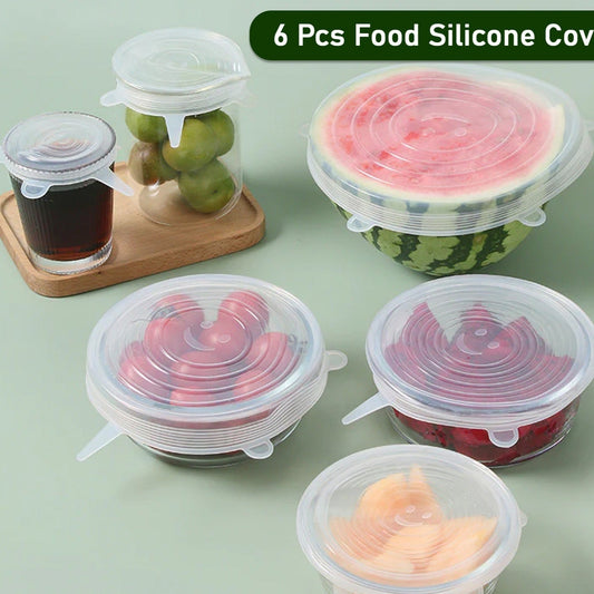 Silicone Stretch Lids Food Cover For Freezer Microwave Oven Dishwasher Safe Fresh-keeping Flexible Covers For Utensils Dishes Plates Jars Cans Mugs Bowl Covers Food Safety Seal Lids (6 Pcs Set 95 Gm ) - Happy Price - Image 1