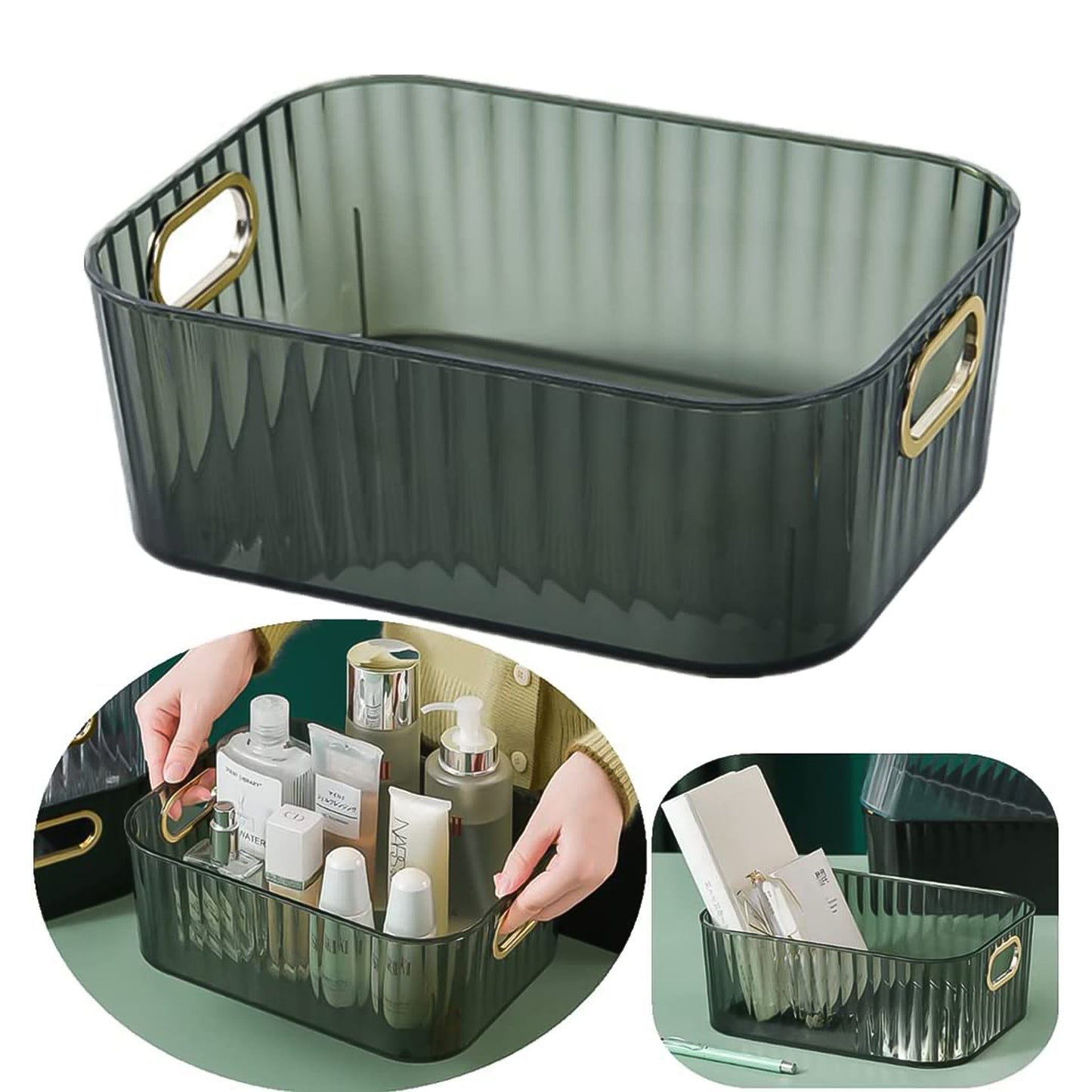 Premium Ribbed Transparent Storage Basket With Gold Handle  Multipurpose Kitchen Amp Home Organizer Box - Happy Price - Image 5