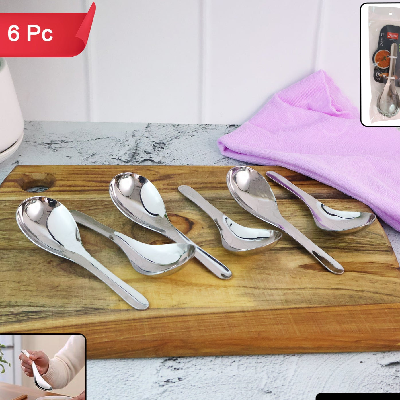 6 Piece Stainless Steel Soup Spoon Set for Everyday Dining - Happy Price - Image 1