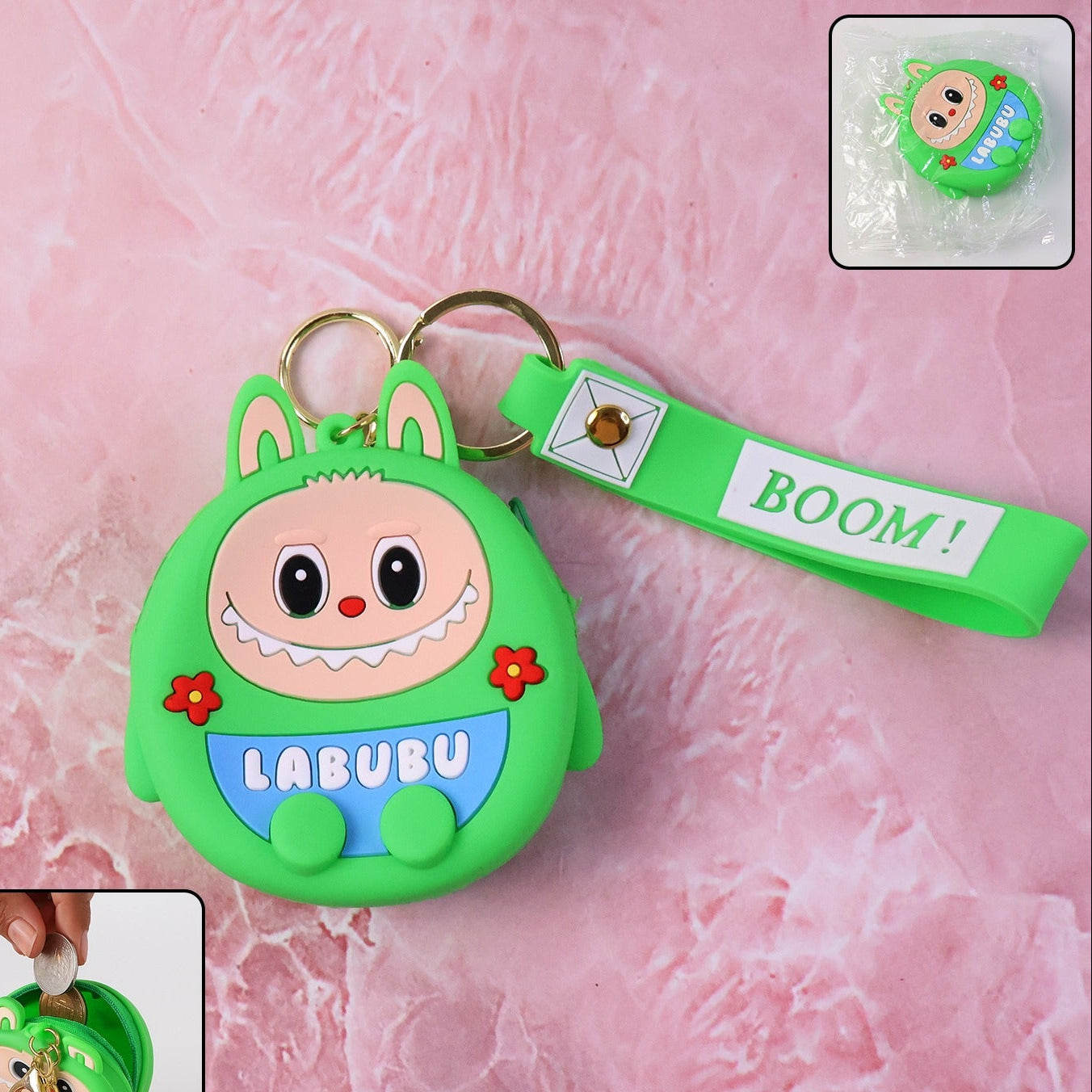 Cute Cartoon Character Coin Pouch With Keychain  Wrist Strap