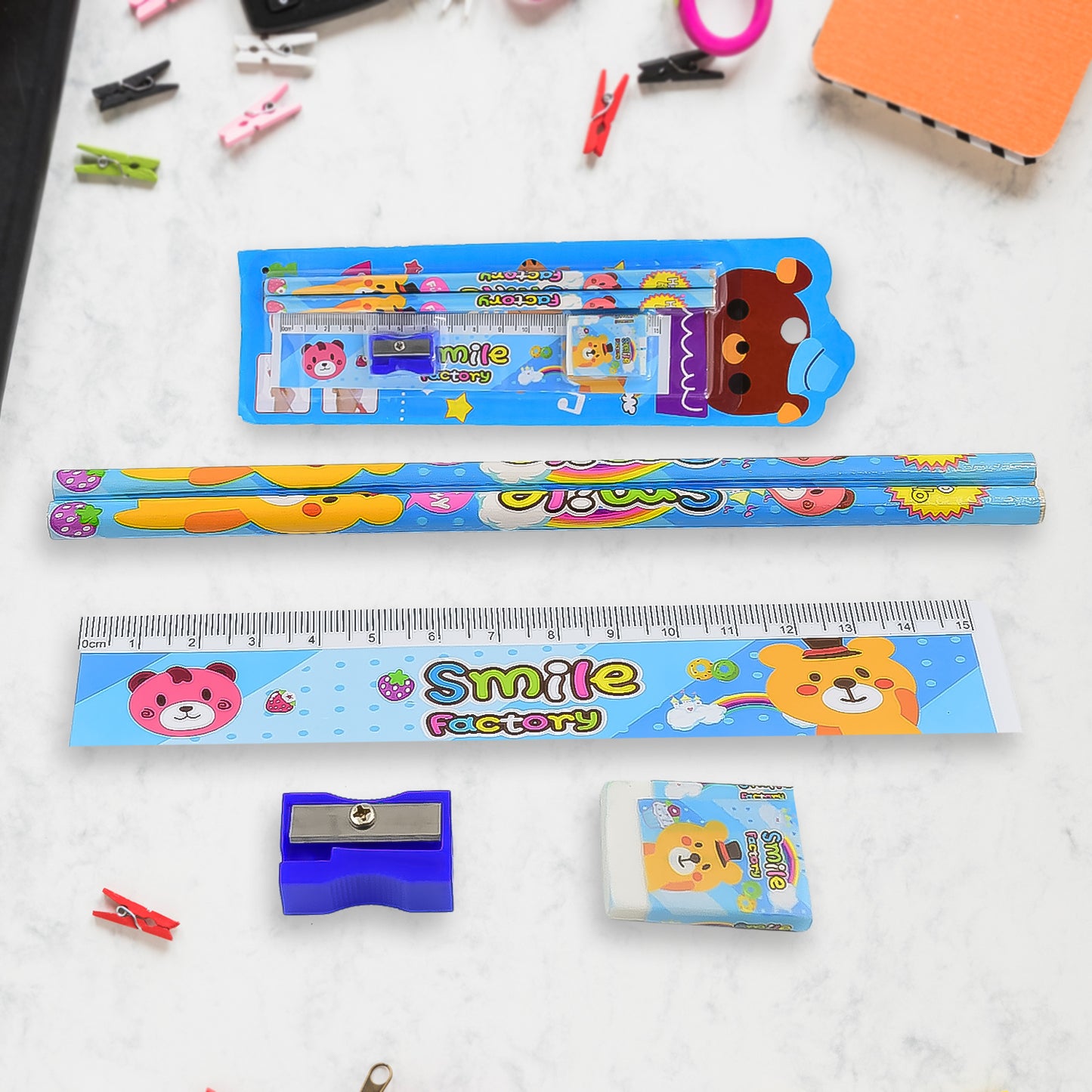 Cartoon Wooden Pencil Set For Kids Boys Return Gifts Birthday Party Space Stationary Set Pencil Eraser Sharpener Combo Kit For Kids Boys - Happy Price - Image 2