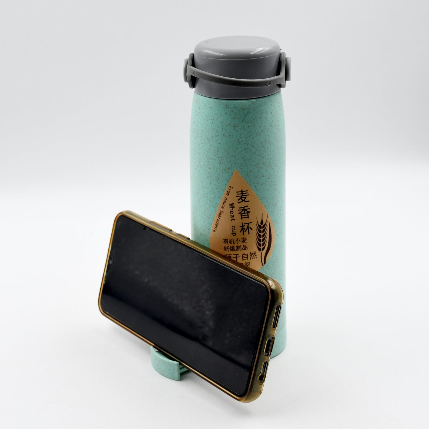 6951 High Portable Water Bottle Creative Wheat Fragrance Glass Bottle Water With Mobile Phone Holder Wide Mouth Glass Water 380ml (Moq - 80 Pc) - Happy Price - Image 3