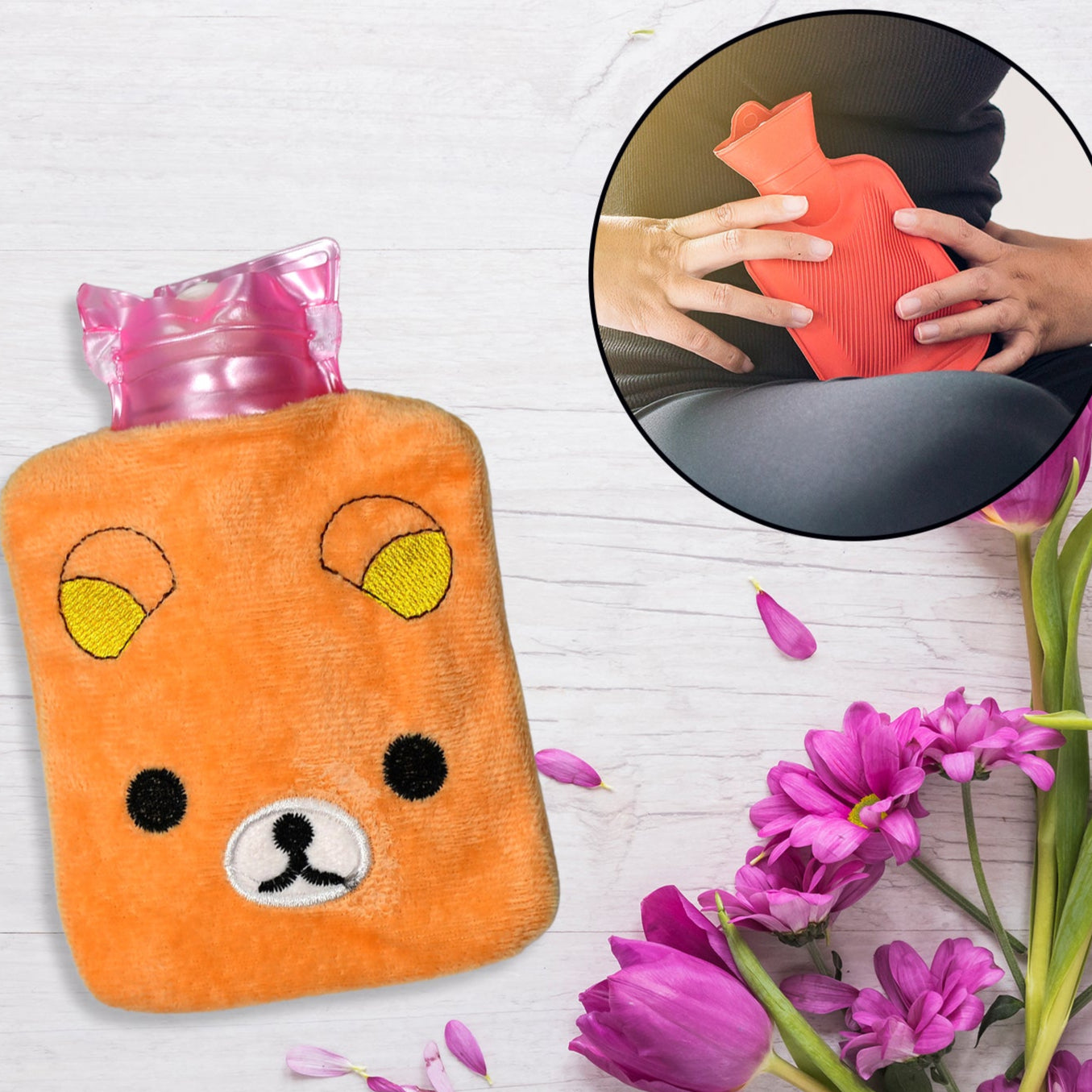 Orange Panda Small Hot Water Bag With Cover For Pain Relief Neck Shoulder Pain And Hand Feet Warmer Menstrual Cramps. - Happy Price - Image 1