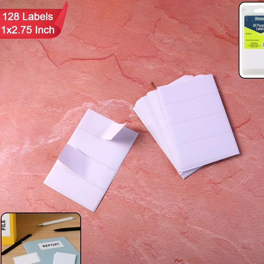 128 White Adhesive Labels - 1" x 2.75" All-Purpose Stickers for Home & Office - Happy Price - Image 1