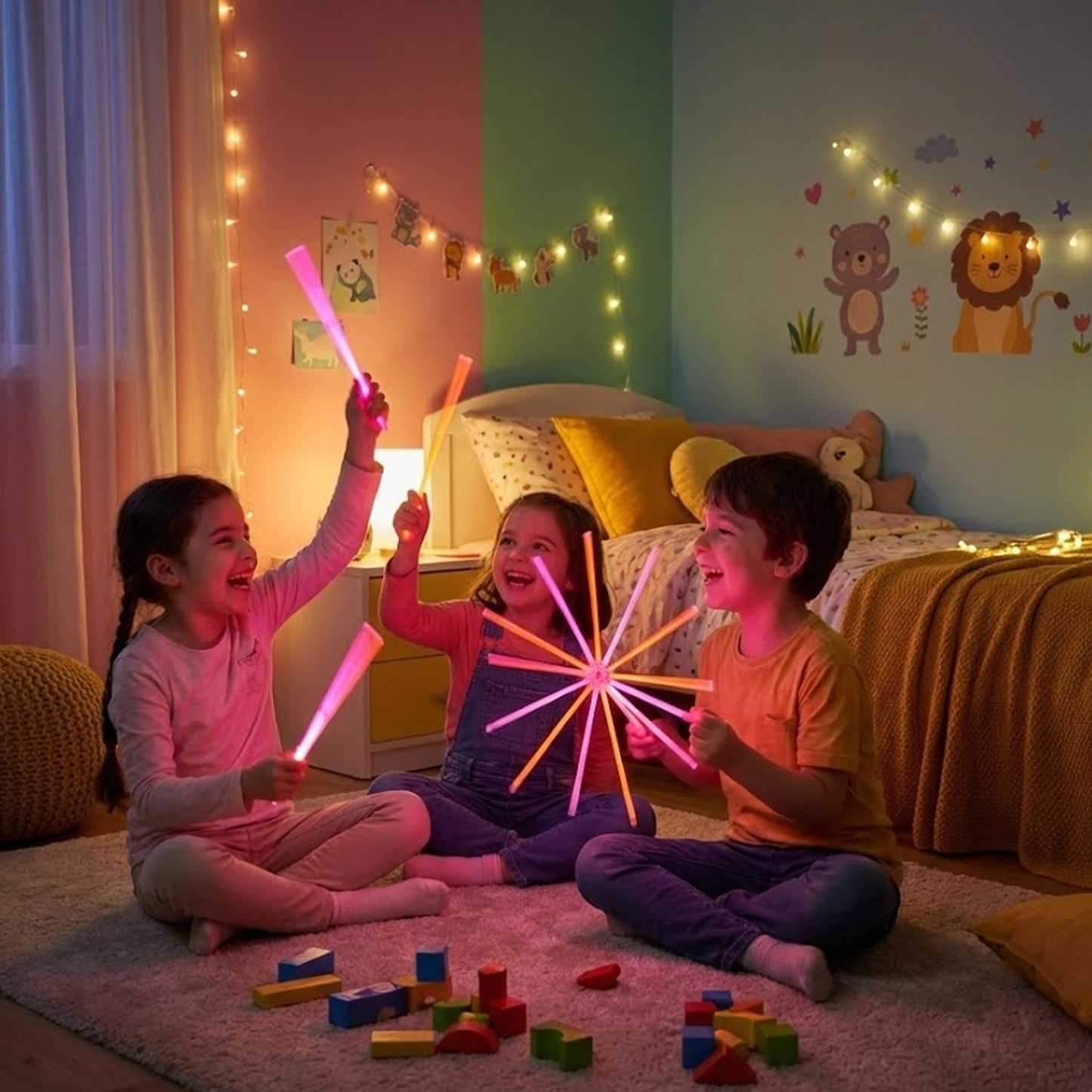 Neon Glow Stick Toy Set for Kids - 13 Flexible Wands with Connector - Happy Price - Image 6