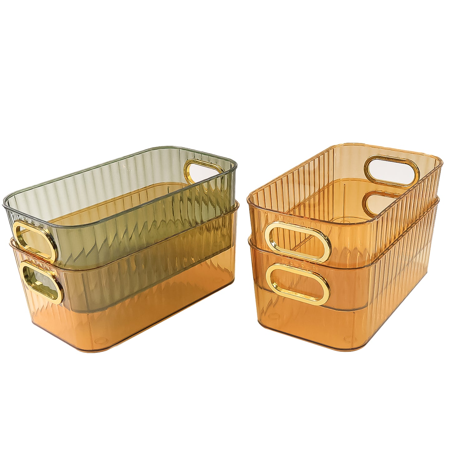 Premium Ribbed Transparent Storage Basket With Gold Handle  Multipurpose Kitchen Amp Home Organizer Box (25x14cm  4 Pc) - Happy Price - Image 2