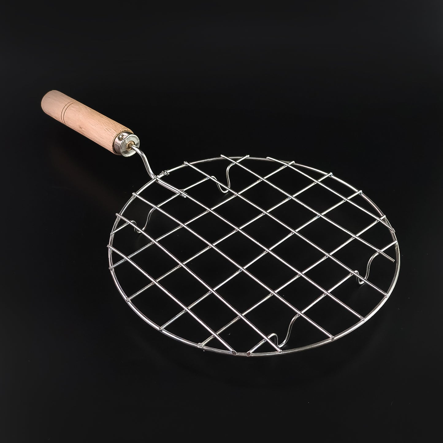 Kitchen Round Stainless Steel Roaster Papad Jali Barbecue Grill With Wooden Handle - Happy Price - Image 3