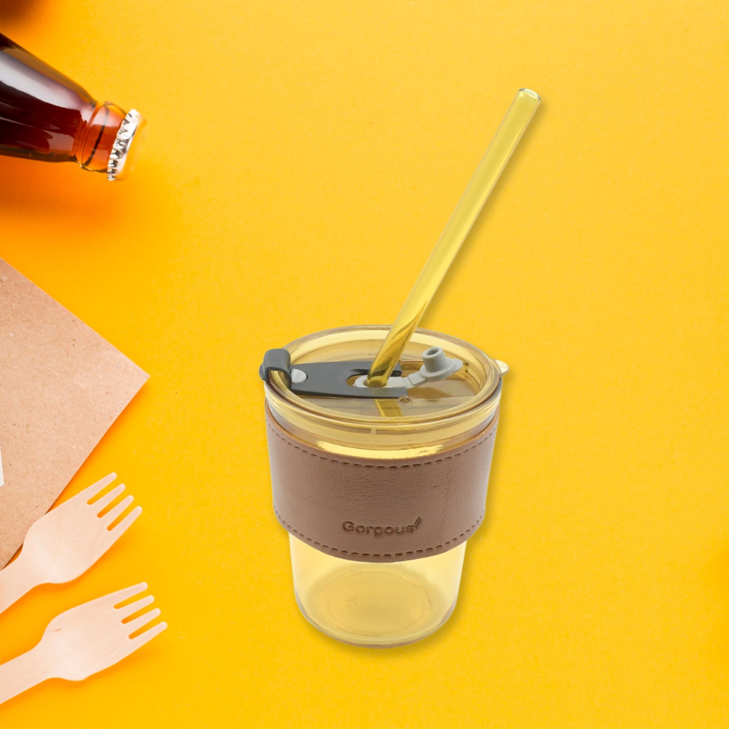 Home Glass Coffee Mugtea Cup With Glass Straw And Leakproof Lid  Travel Friendly Cups With Heatproof Sleeves - Happy Price - Image 2