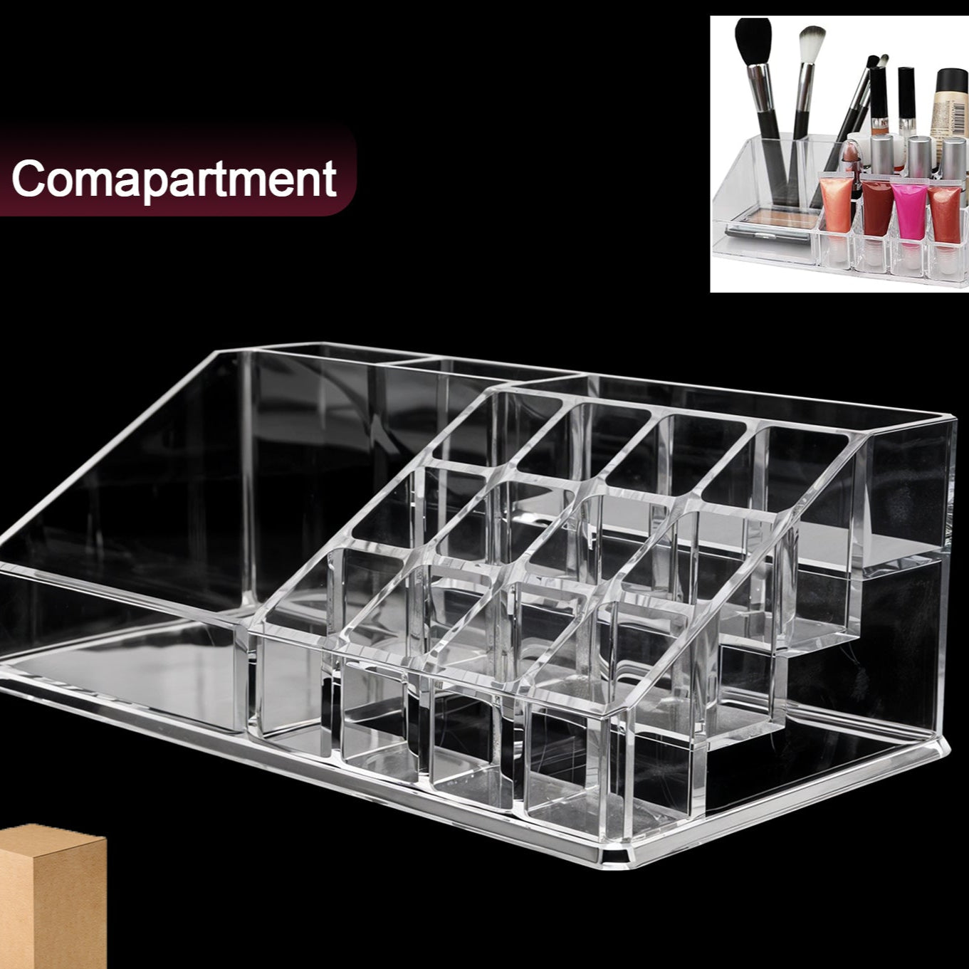 16 Compartment Cosmetic Makeup Jewellery Lipstick Storage Organiser Box Cosmetic Storage Box Make-up Lipstick Organizer  Lipstick Holder Case  Transparent - Happy Price - Image 1