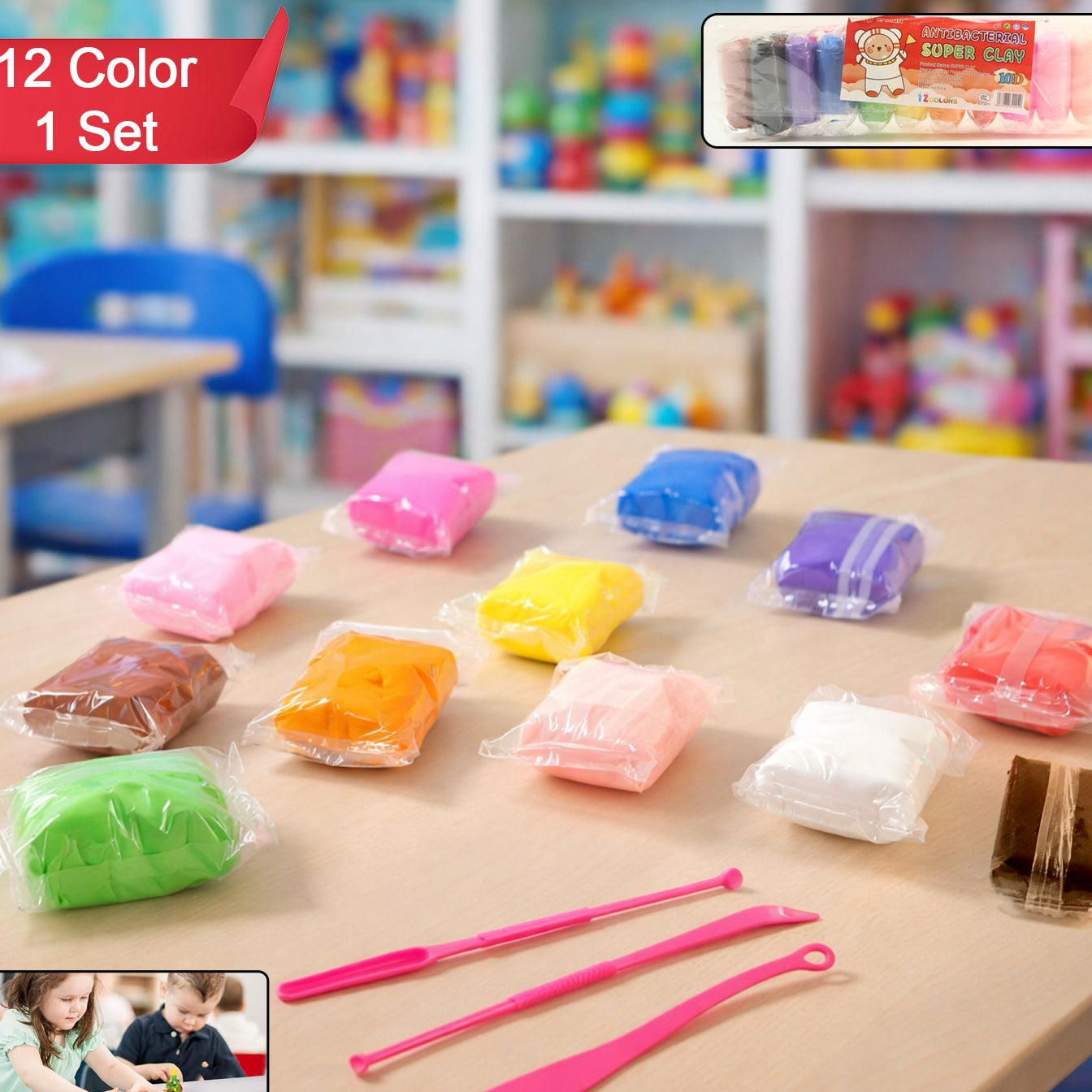 Kids 12 Color Antibacterial Modelling Clay Set for Creative Fun - Happy Price - Image 1