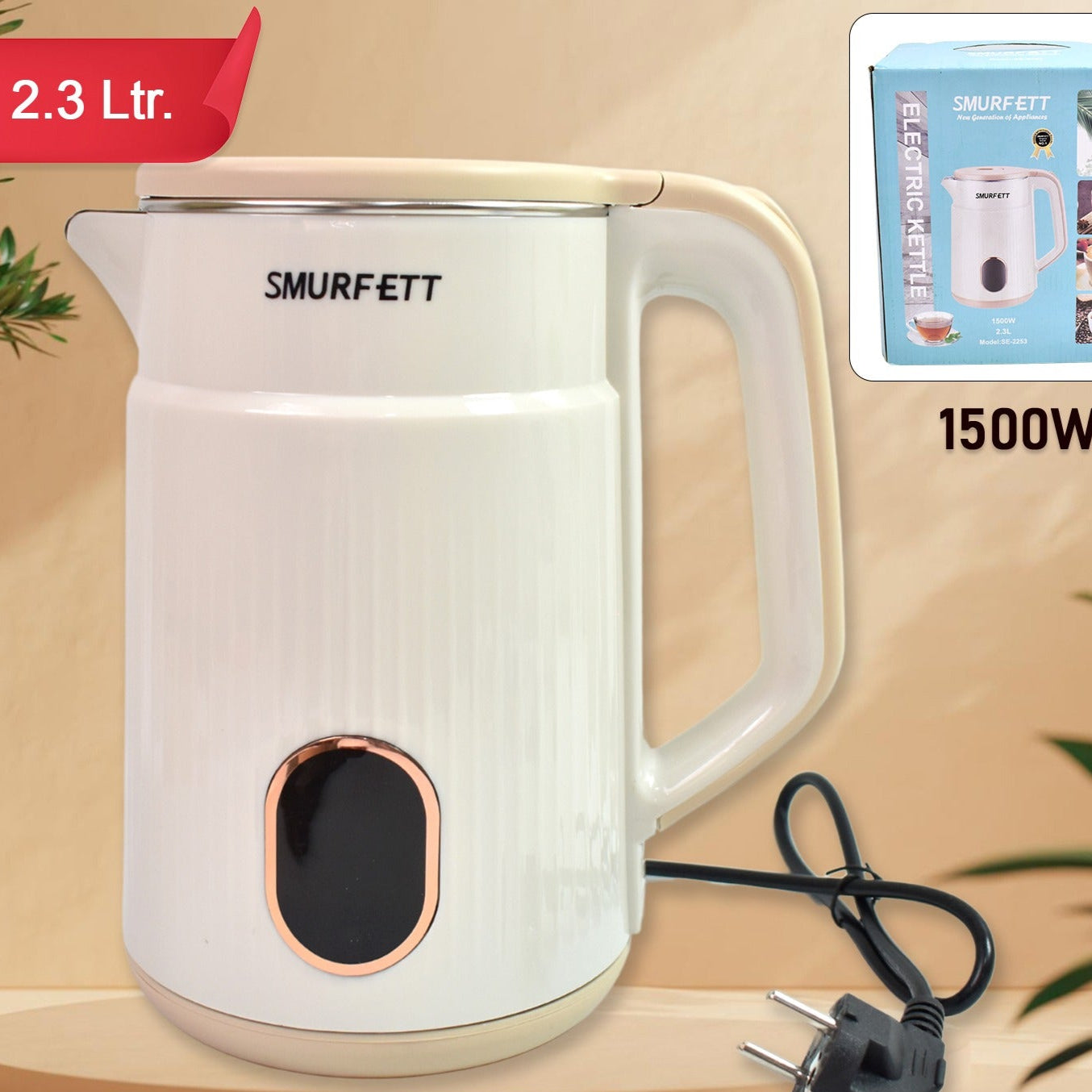 Double Wall Stainless Steel Electric Cordless Tea Kettle (1500w  2.3 Ltr.) - Happy Price - Image 1