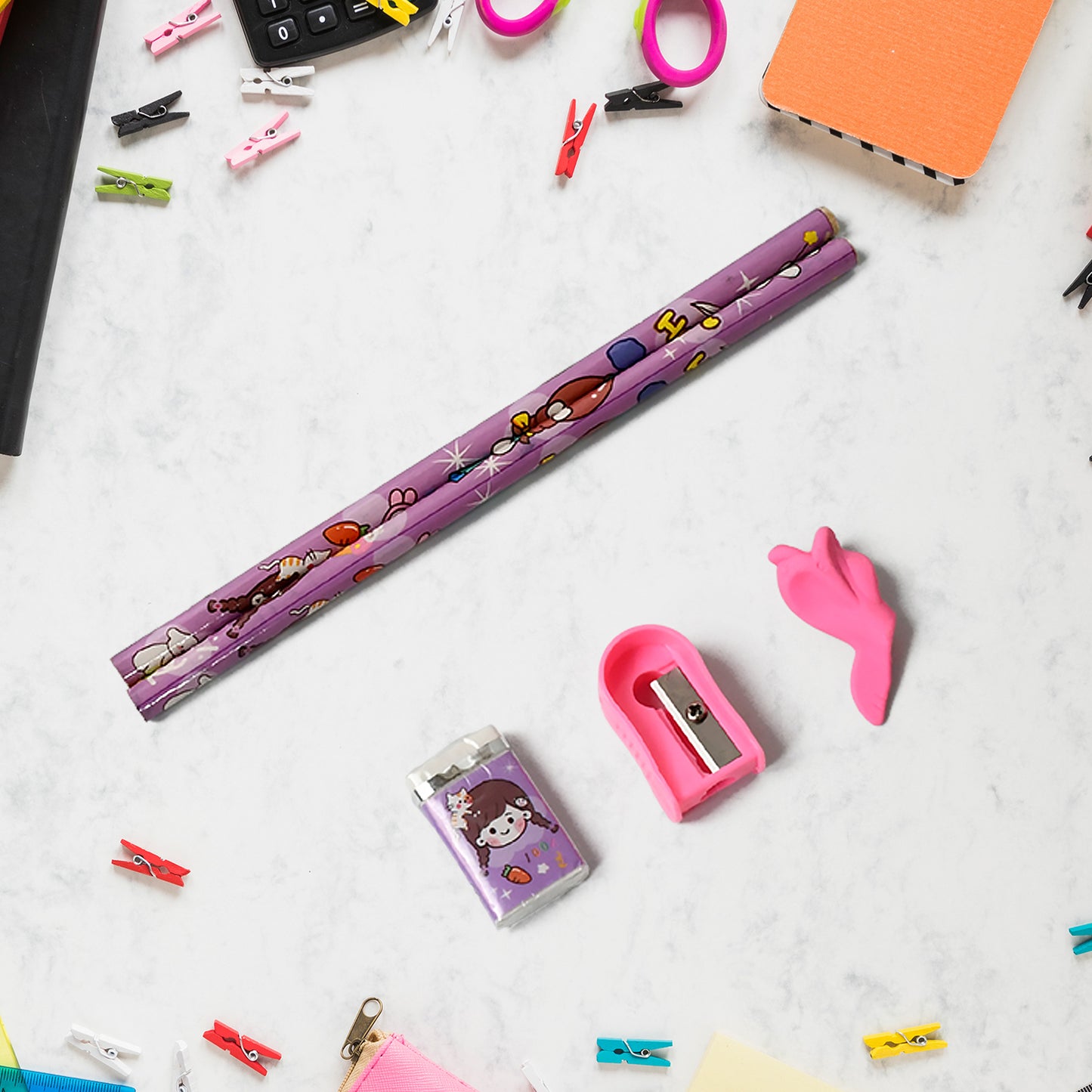 Stationery Set For Girls And Boys  Kids Return Gift - 7 In 1 School Items For Kids-pencils Eraser Sharpener Pouch Pencil Extender  Birthday Gift Idea Stationary Kit Set For School Kids (Pack Of 7 Pcs Set) - Happy Price - Image 5