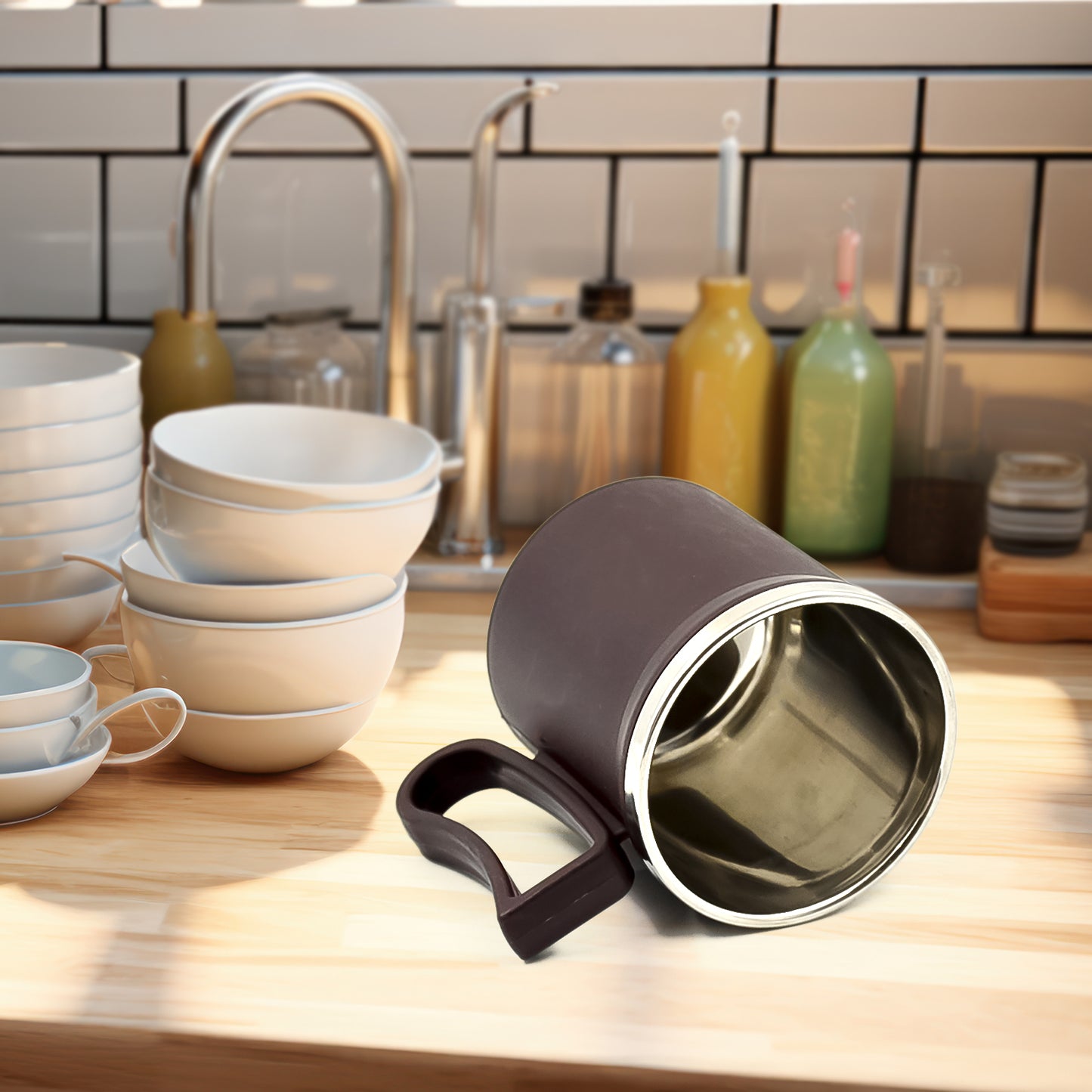 Coffee Mug With Lid And Handle-plastic Covered Stainless Steel Mug (Random Color Approx 200 Ml) - Happy Price - Image 3