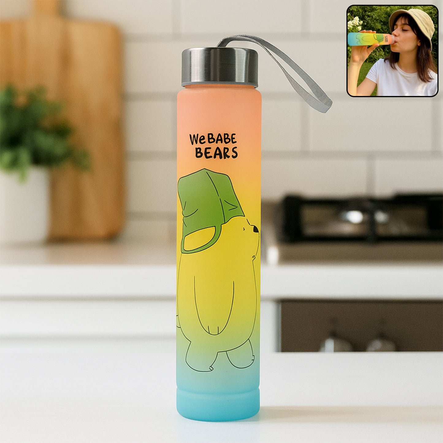 300 ML Cartoon Print Plastic Water Bottle with Leakproof Steel Cap & Strap - Happy Price - Image 6