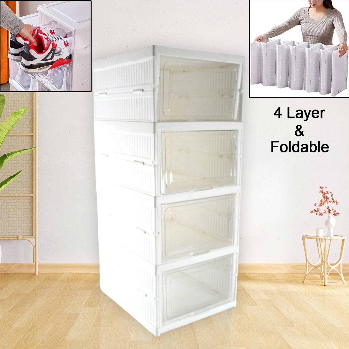 Stackable Multifunctional Storage For Clothes Foldable Drawer Shelf Basket Utility Cart Rack Storage Organizer Cart For Kitchen Pantry Closet Bedroom Bathroom Laundry (4 Layer 1 Pc) - Happy Price - Image 7