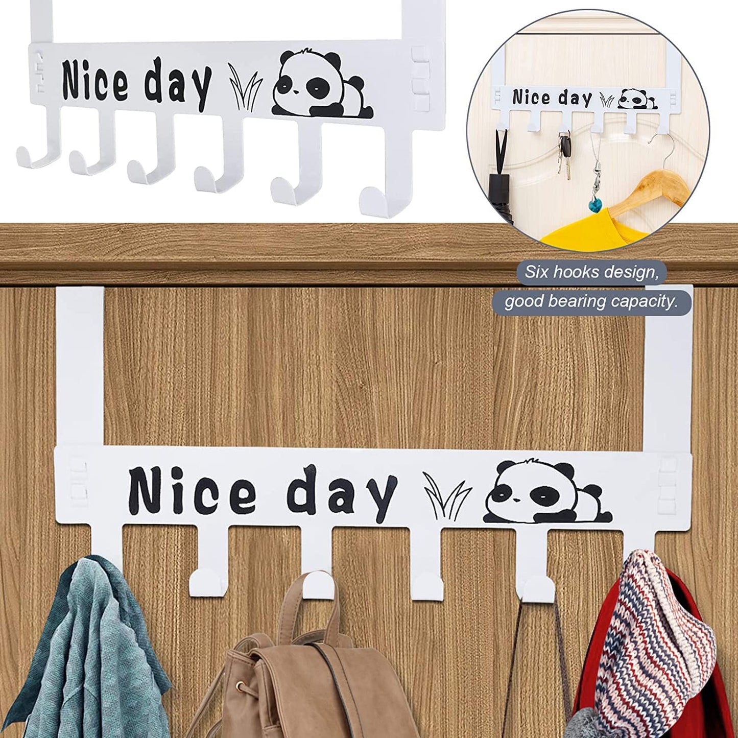 Heavy-duty Carbon Steel Door Hook Hanger Rack (2 Pc  6 Hook  White) - Happy Price - Image 2