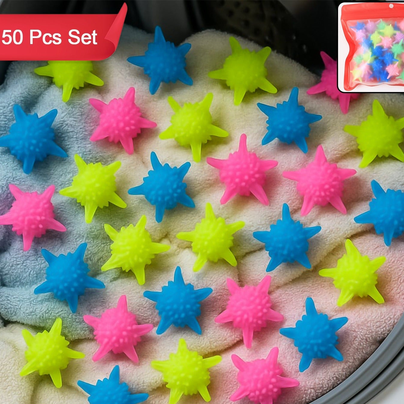 50 Pcs Reusable Laundry Washing Balls - Anti-Tangle Fabric Care Set - Happy Price - Image 1