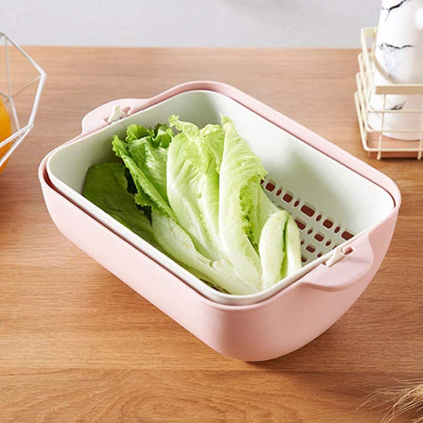 Multifunctional Bpa Free Double Layered Plastic Rotatable Strainer Bowl With Handles For Washing Rinsing Serving Vegetables  Fruits (Multicolor) - Happy Price - Image 7