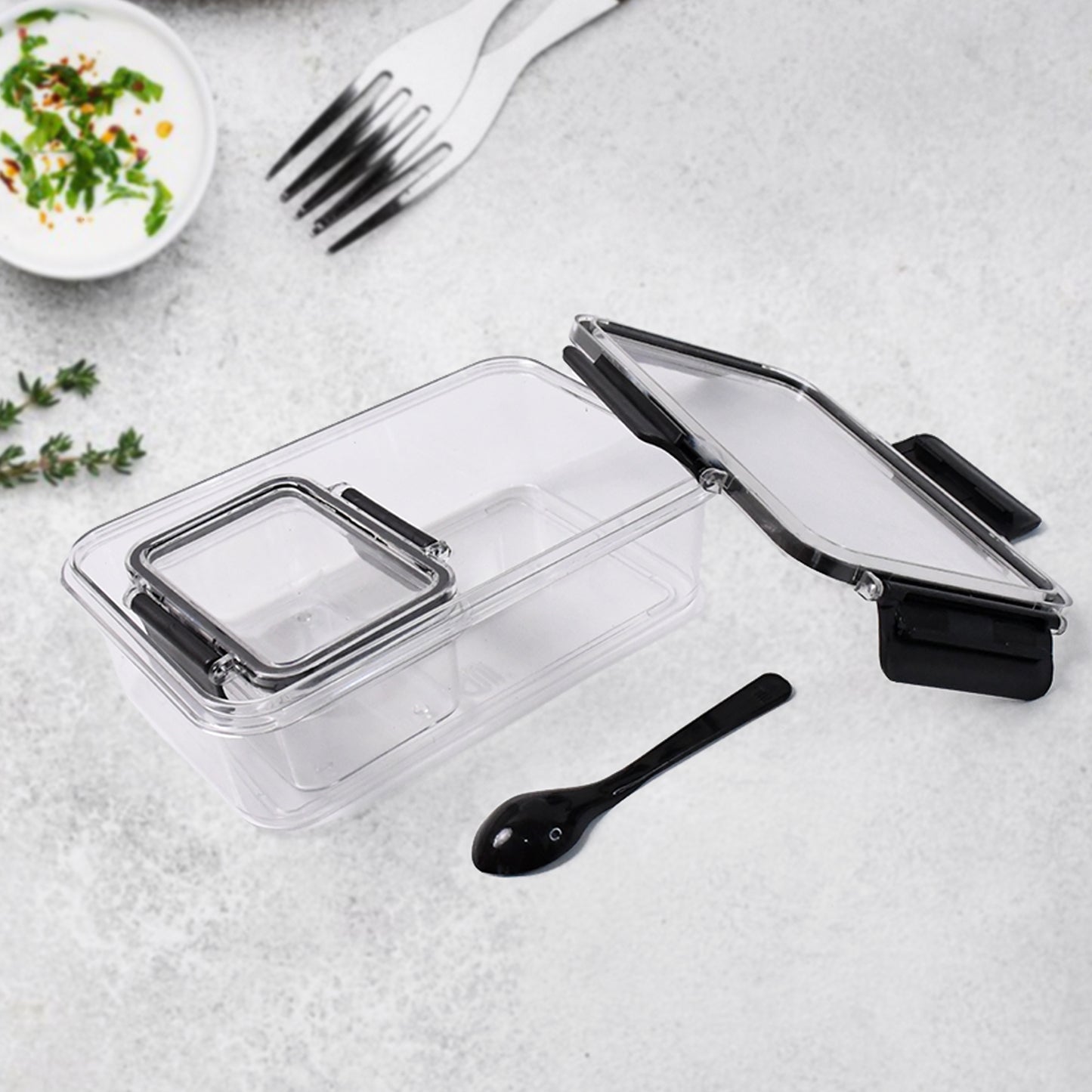 Plastic Kitchen Storage Container Big 800 Ml  Small 250 Ml With Air Seal Lock Lid  Spoon - Happy Price - Image 3