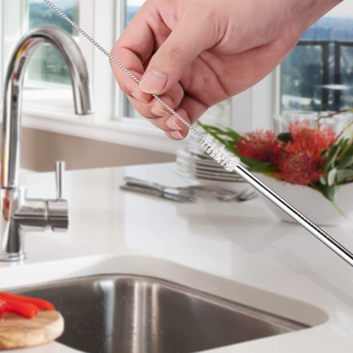 Reusable Stainless Steel Straws Set Of 5 (2 Straight Straws 2 Bent Straws 1 Brush) - Happy Price - Image 2