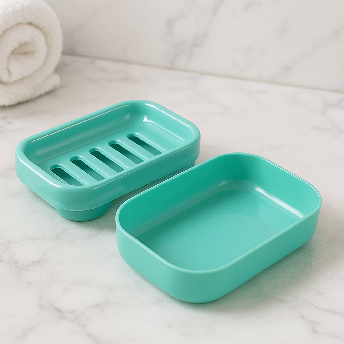 Premium Quality Rectangular Aqua Green Plastic Soap Case (1 Pc) - Happy Price - Image 2