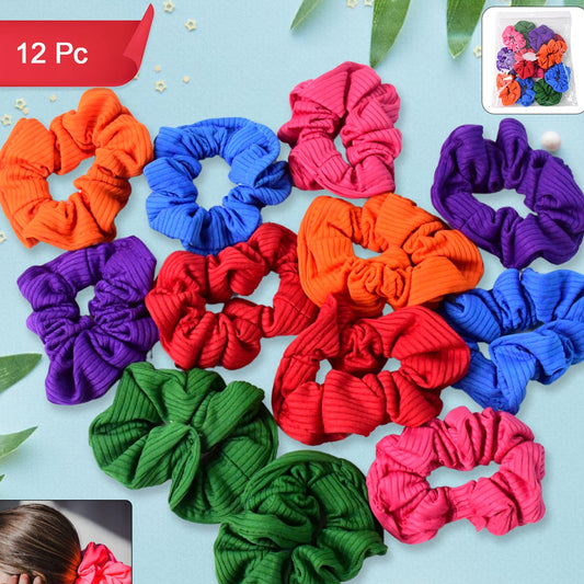 12 Pcs Assorted Color Fabric Hair Scrunchies Set for Women & Girls - Happy Price - Image 1