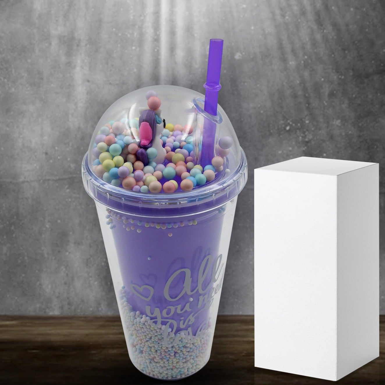 Design Printed Sipper Bottle With Toy Led Glow Light Double Wall Sipper Glass Water Bottle  Sipper Bottle With Straw For Girls And Kids For Boys And Girls Schooltuitiongym (Pack Of 1) - Happy Price - Image 1