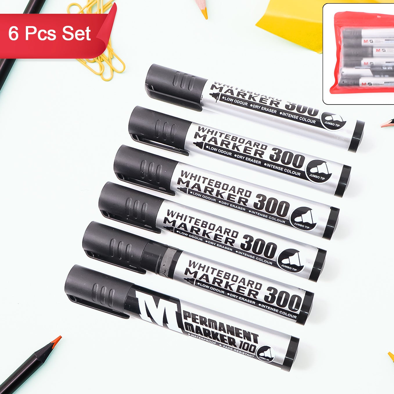 Premium Permanent Black Marker Pen Set (6 Pcs Set) - Happy Price - Image 1