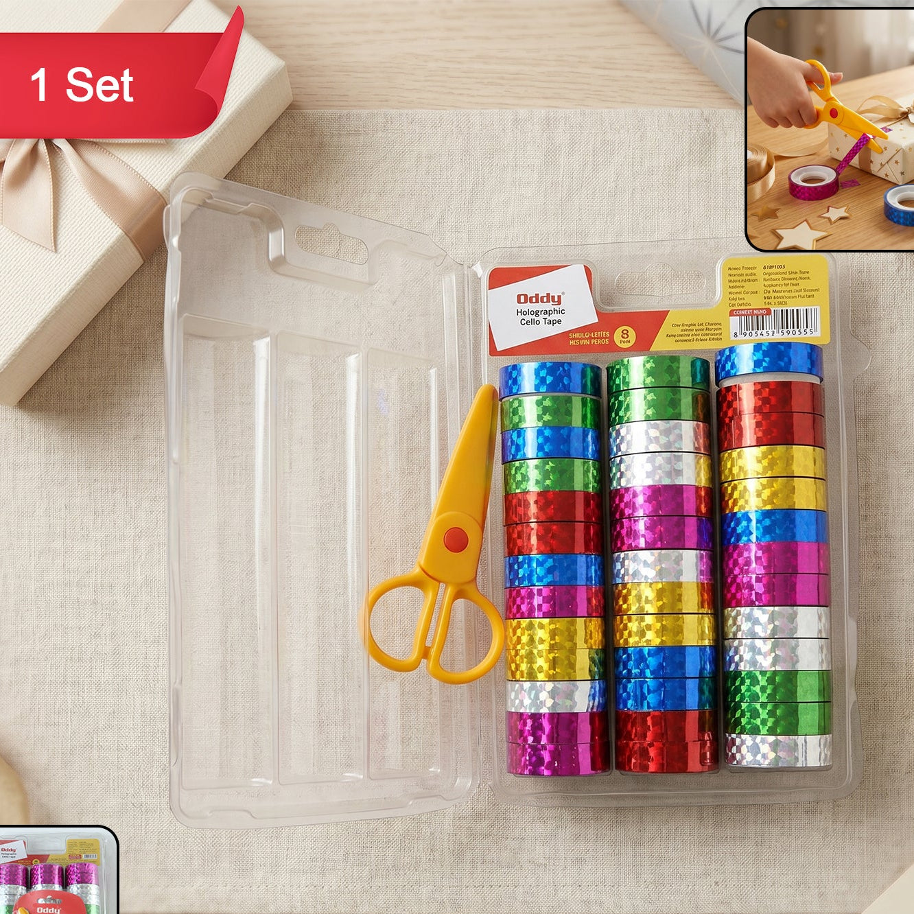 Holographic Craft Tape Set with Scissors - 39 Rolls for DIY & Gifting - Great Price - Image 1
