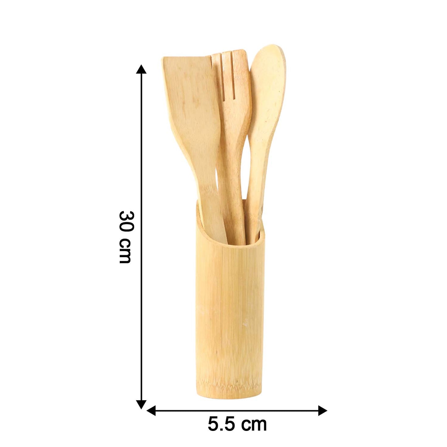 4 Piece Bamboo Cooking Utensil Set with Holder - Eco-Friendly Kitchen Tools