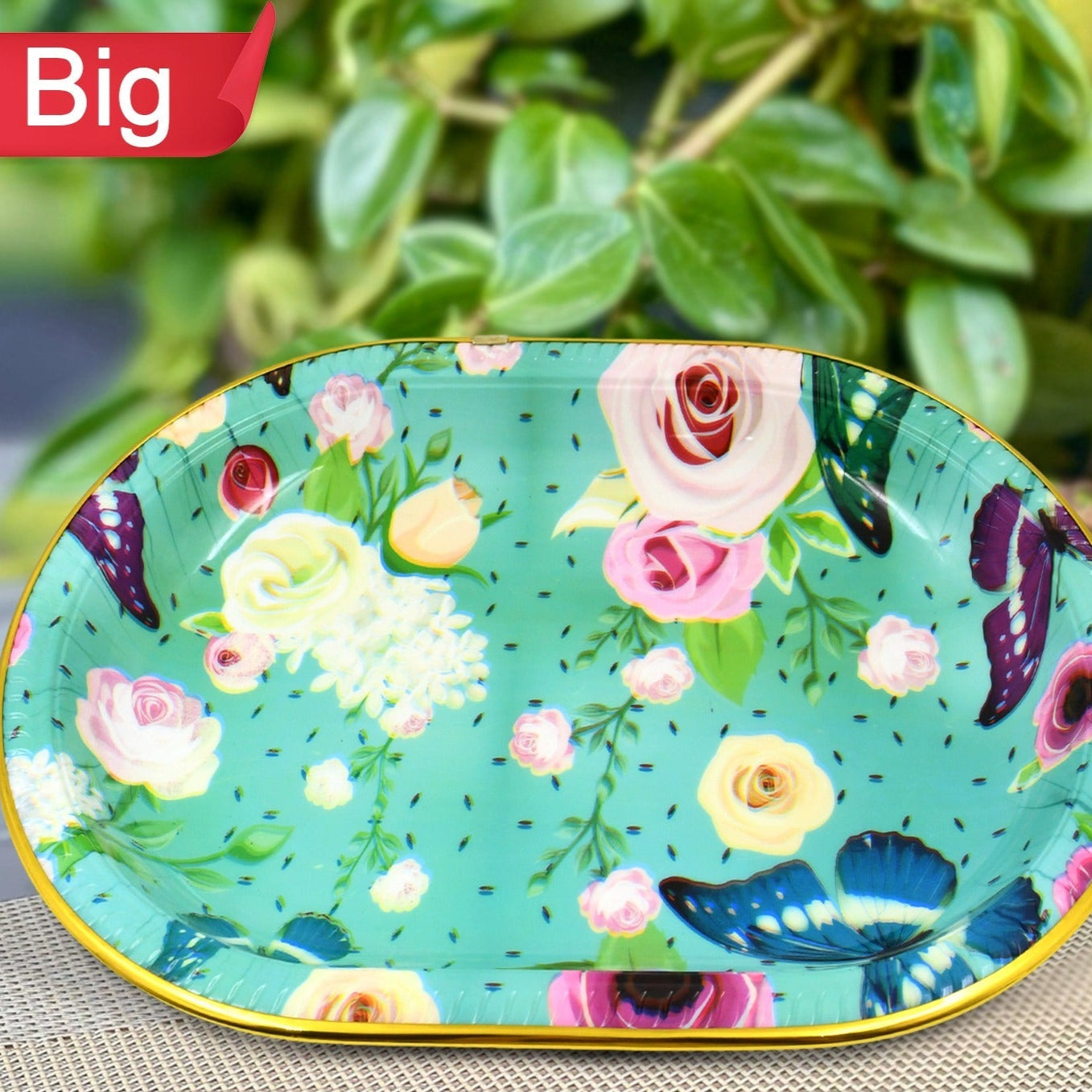 Big Plastic Flower Printed Design Serving Tray (1 Pc  35 X 24 Cm) - Happy Price - Image 1
