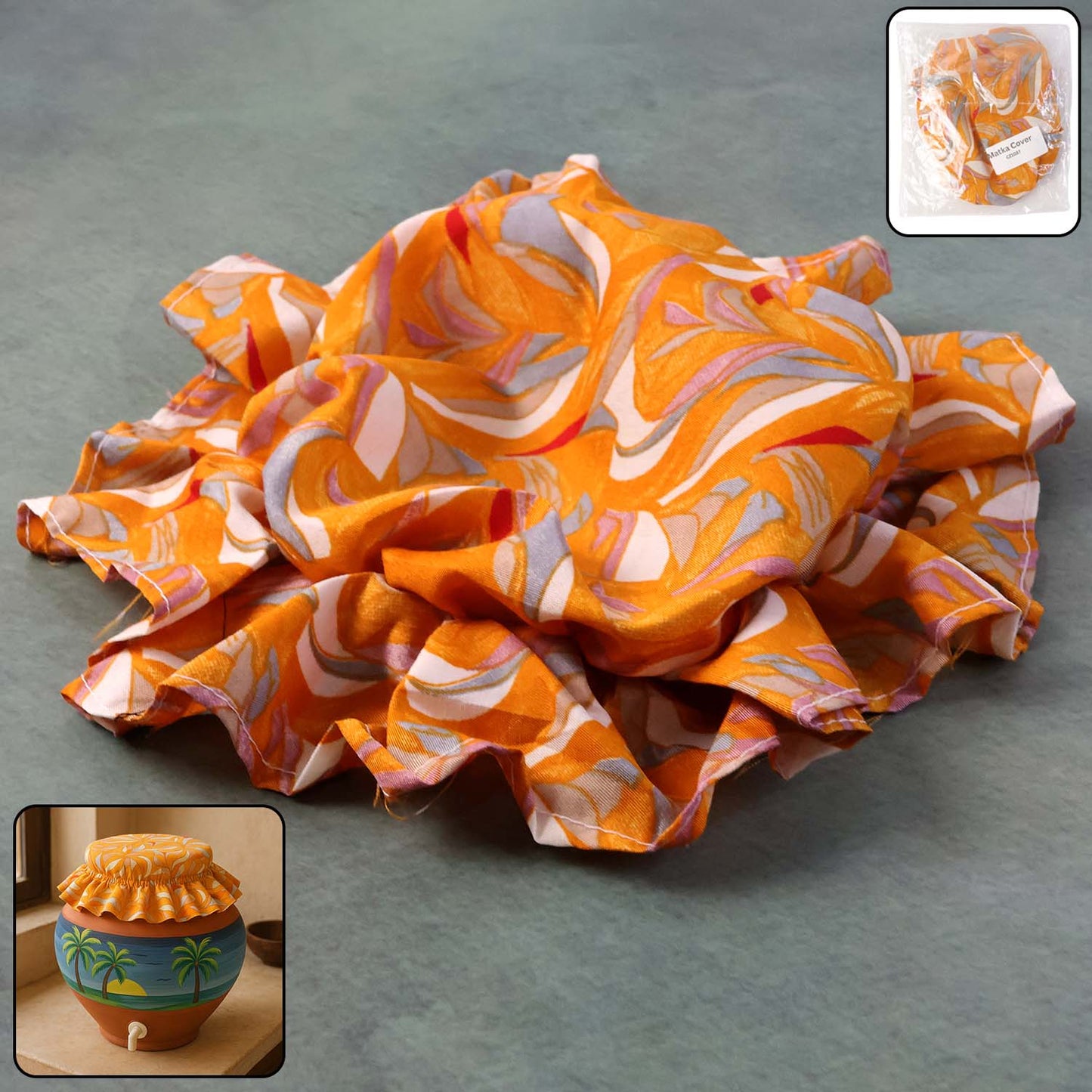 Designer Printed Matka Cover (1 Pc) - Elastic Fit Cloth for Earthen Water Pot - Happy Price - Image 2