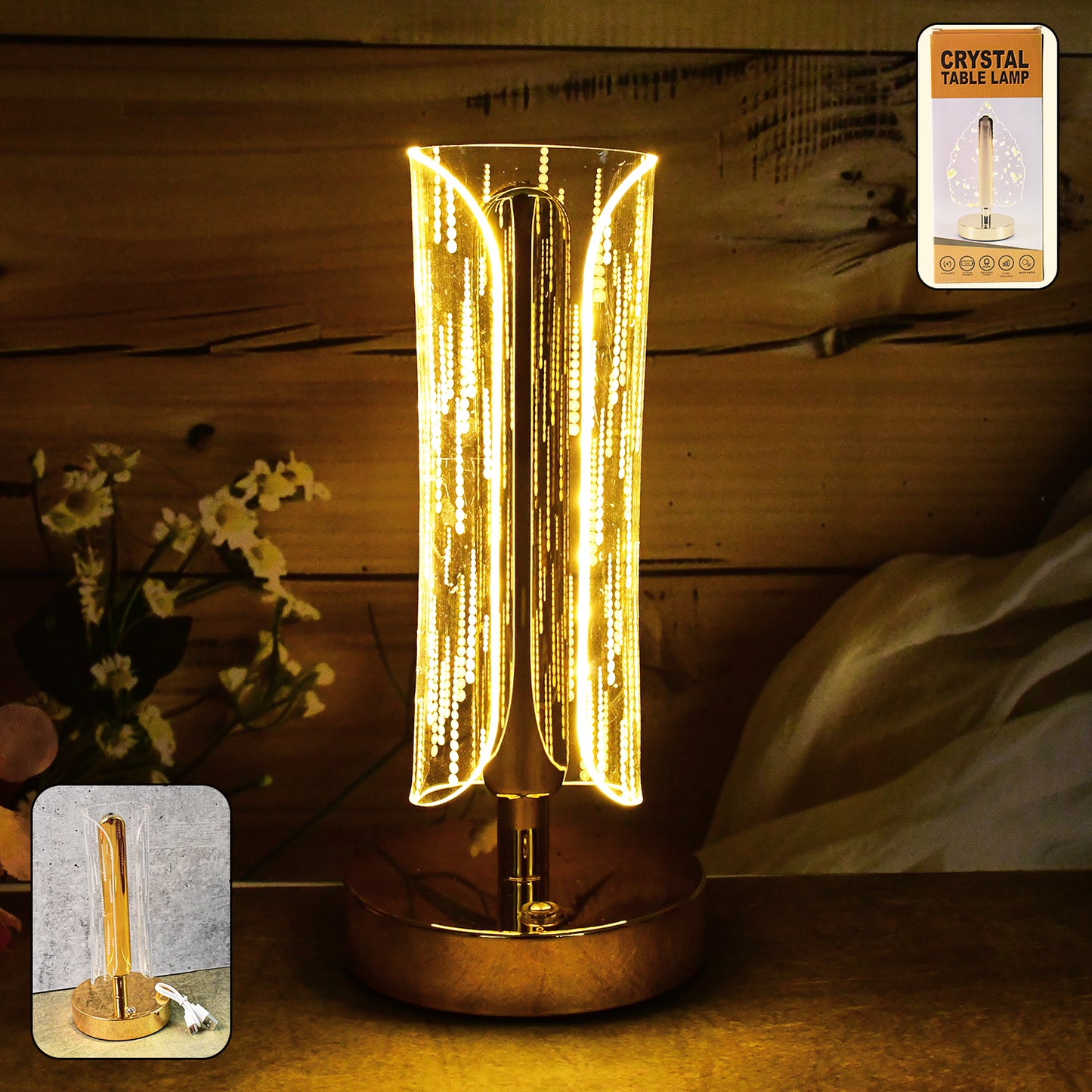 Crystal Cylinder LED Table Lamp with USB Charging - Modern Bedside Decor Light (1 Pc) - Happy Price - Image 6