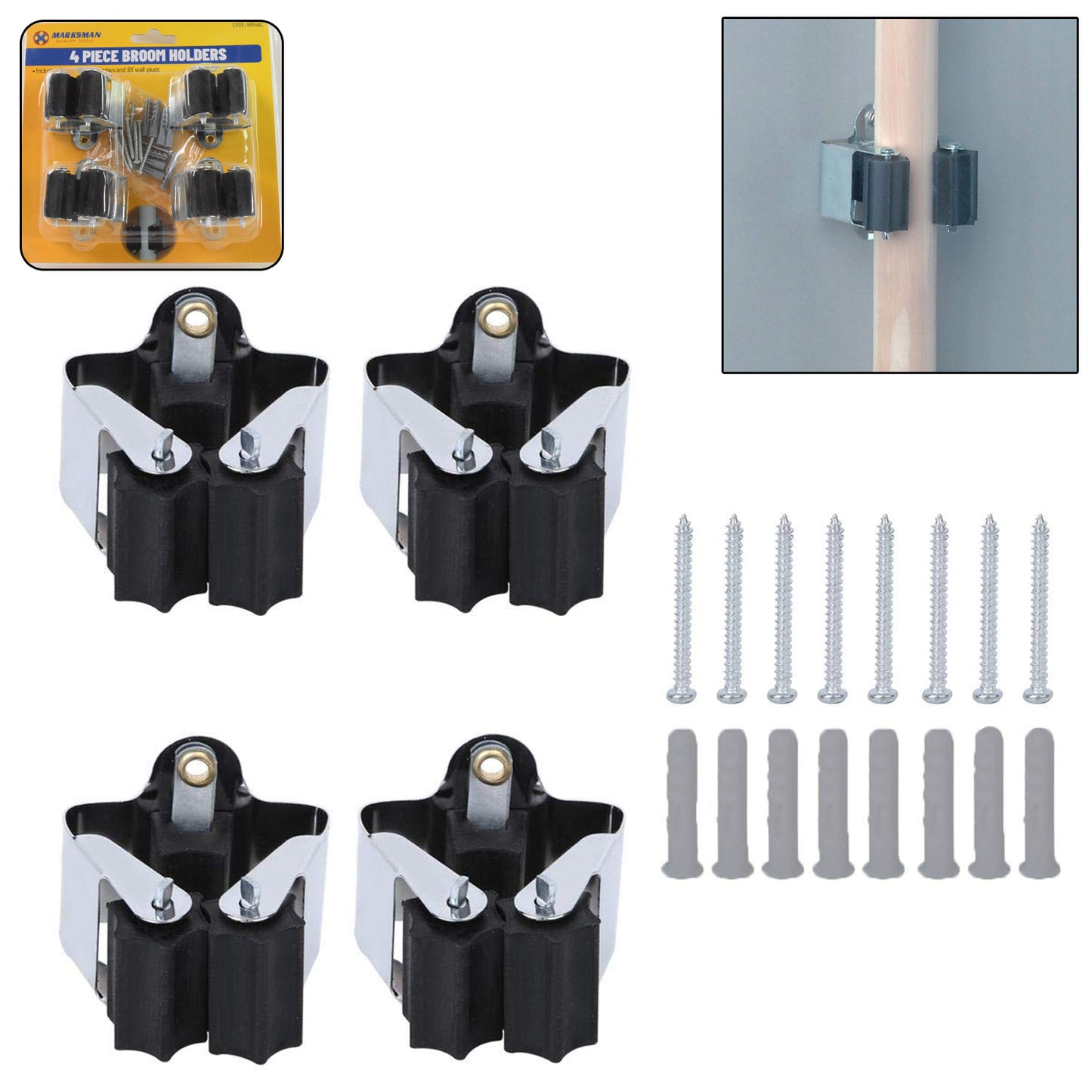 Multifunction Wall Mount Garage Holder For Mop  Broom  Hanger (4 Pcs Set) - Happy Price - Image 2