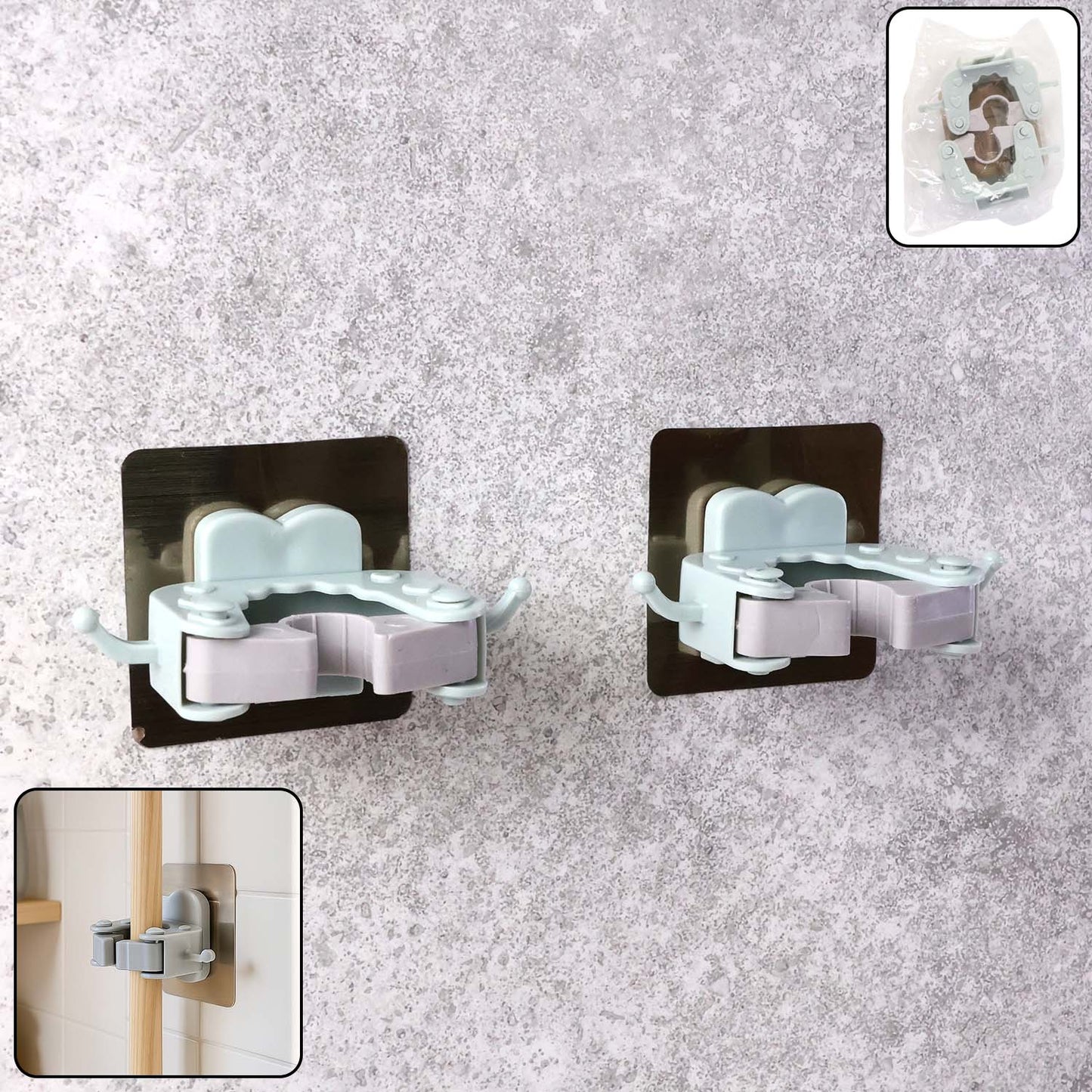 Wall Mounted Mop and Broom Holder Clips - 2 Piece Set with Adhesive Backing - Happy Price - Image 2