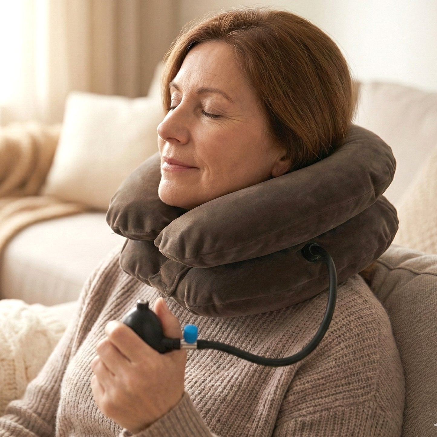 3 Layer Inflatable Cervical Neck Traction Collar with Air Pump - Neck Pain Relief & Posture Support (1 Pc) - Happy Price - Image 3