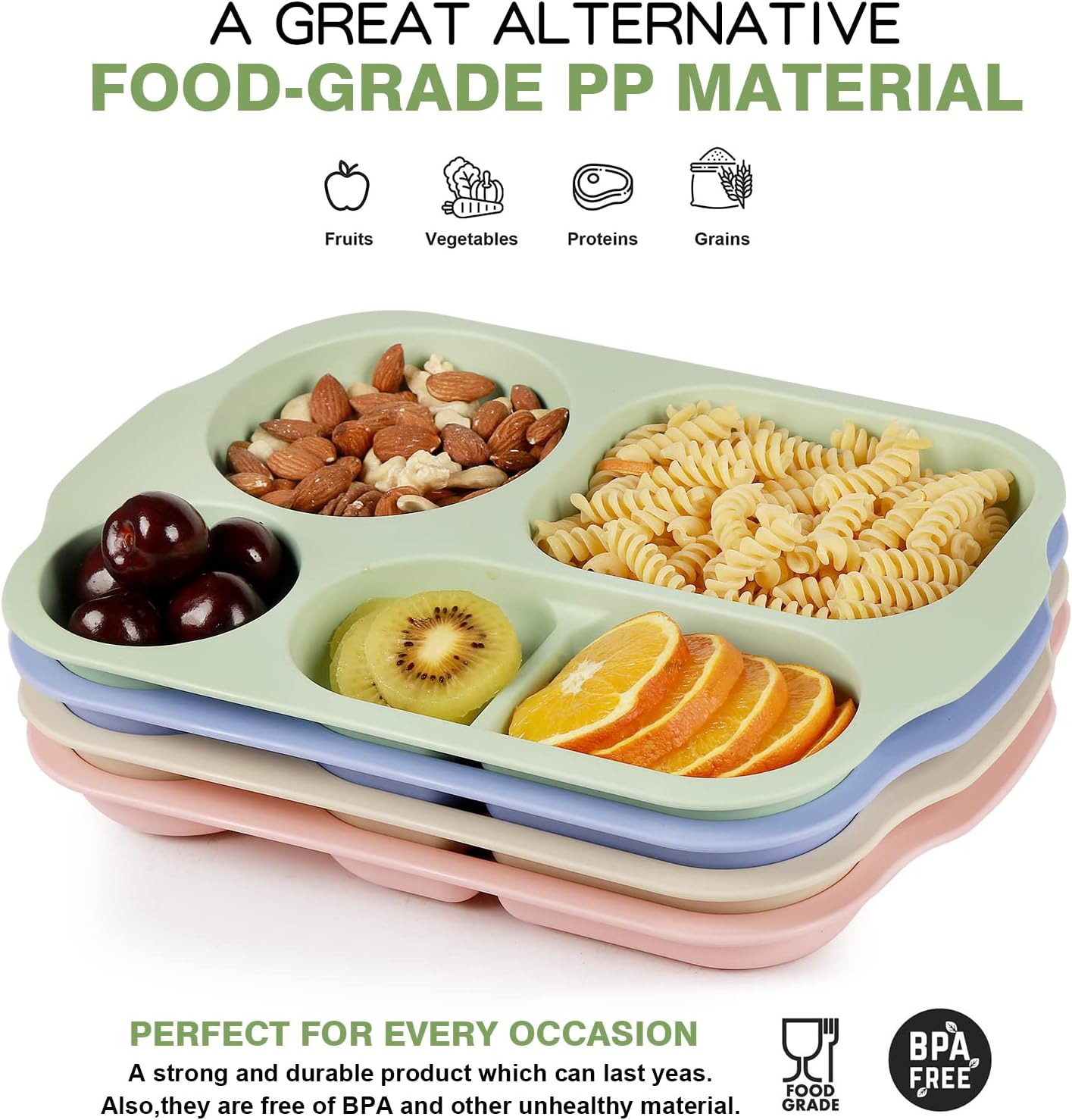 Divided Plates 5 Compartments 32 Cm Split Plates Shatterproof Separating Plates For Kids And Adults Microwave And Dishwasher Tableware Set Multi-colour Modern (4 Pc Set) - Happy Price - Image 3