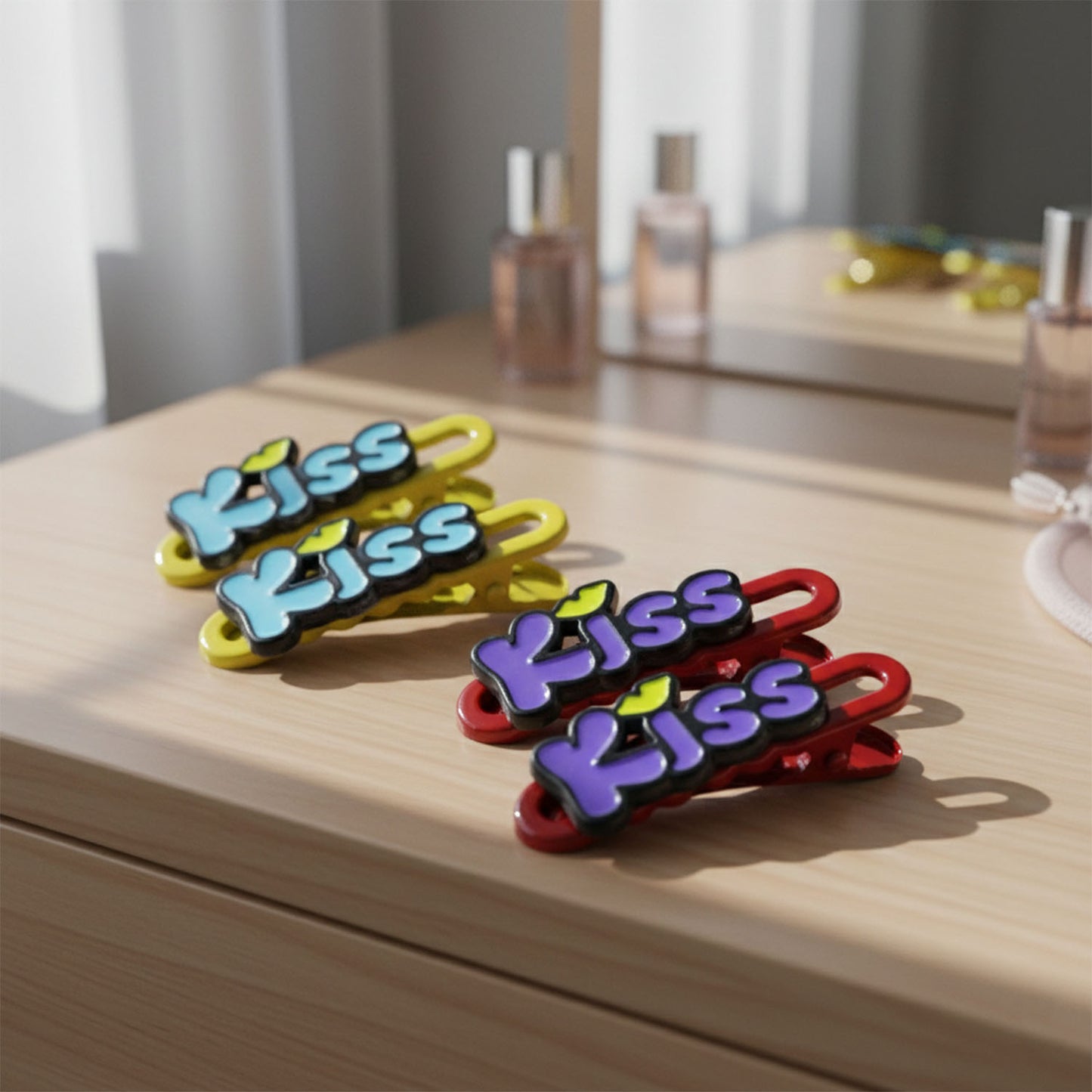 Decorative Kiss Text Hair Clips - Pack of 4 - Happy Price - Image 3